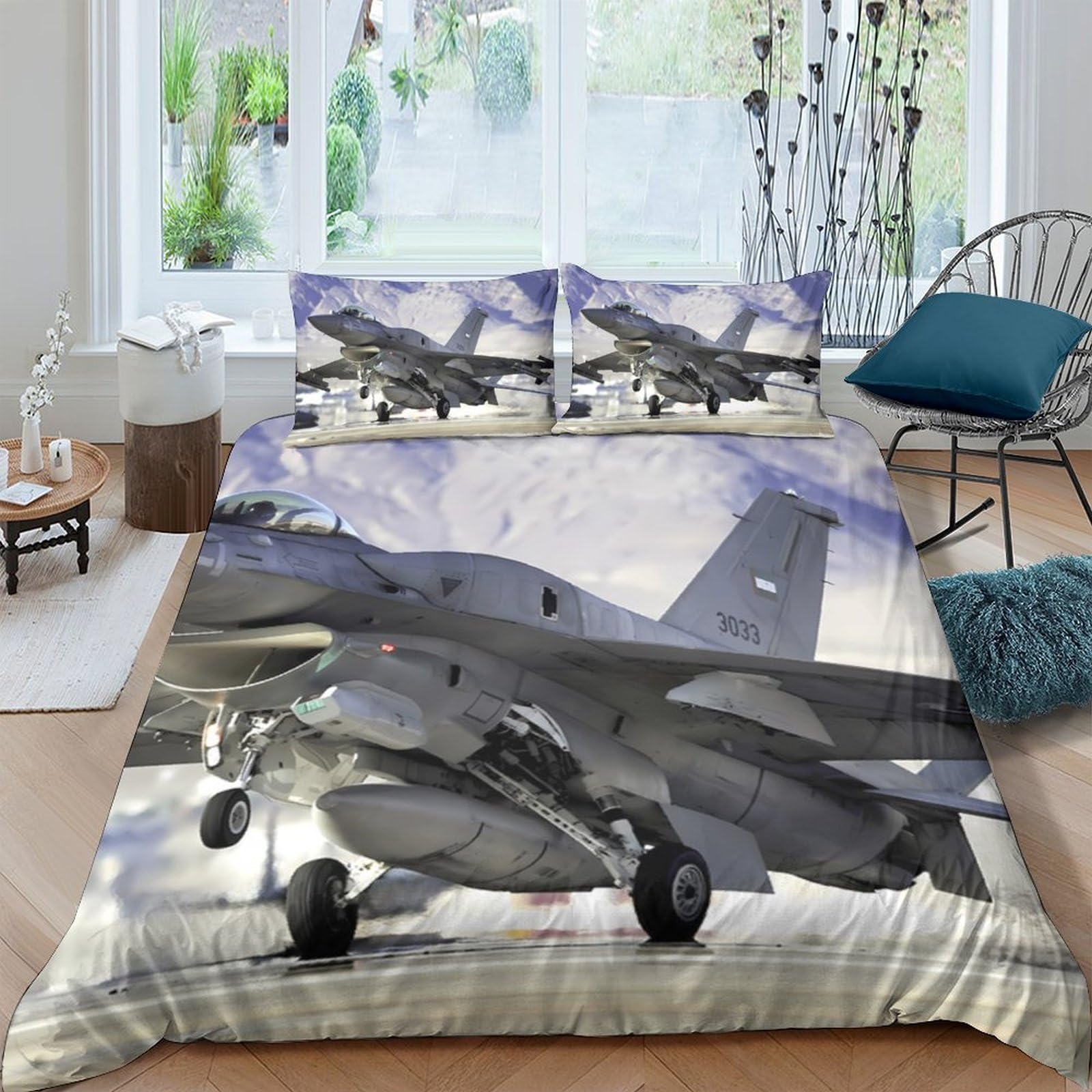 Ctjqhvkz Style-2 3D Printed Fighter Jet Fitted Sheet Microfiber Soft Breathable Aircraft Bed Cover For Bedroom Guestroom Mattress Protection Single（135X200cm）