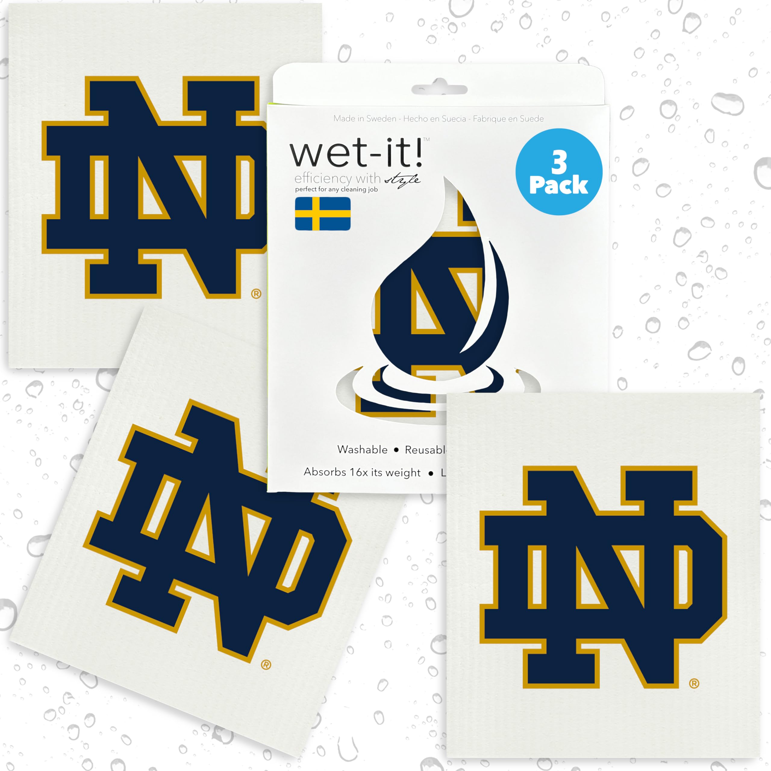 Notre Dame University- 3 Pack Swedish Dishcloths- Reusable Kitchen Towels for Dishwashing and Home Cleaning- Eco-Friendly Alternative to Paper Towels- Machine Washable and Dryer Safe