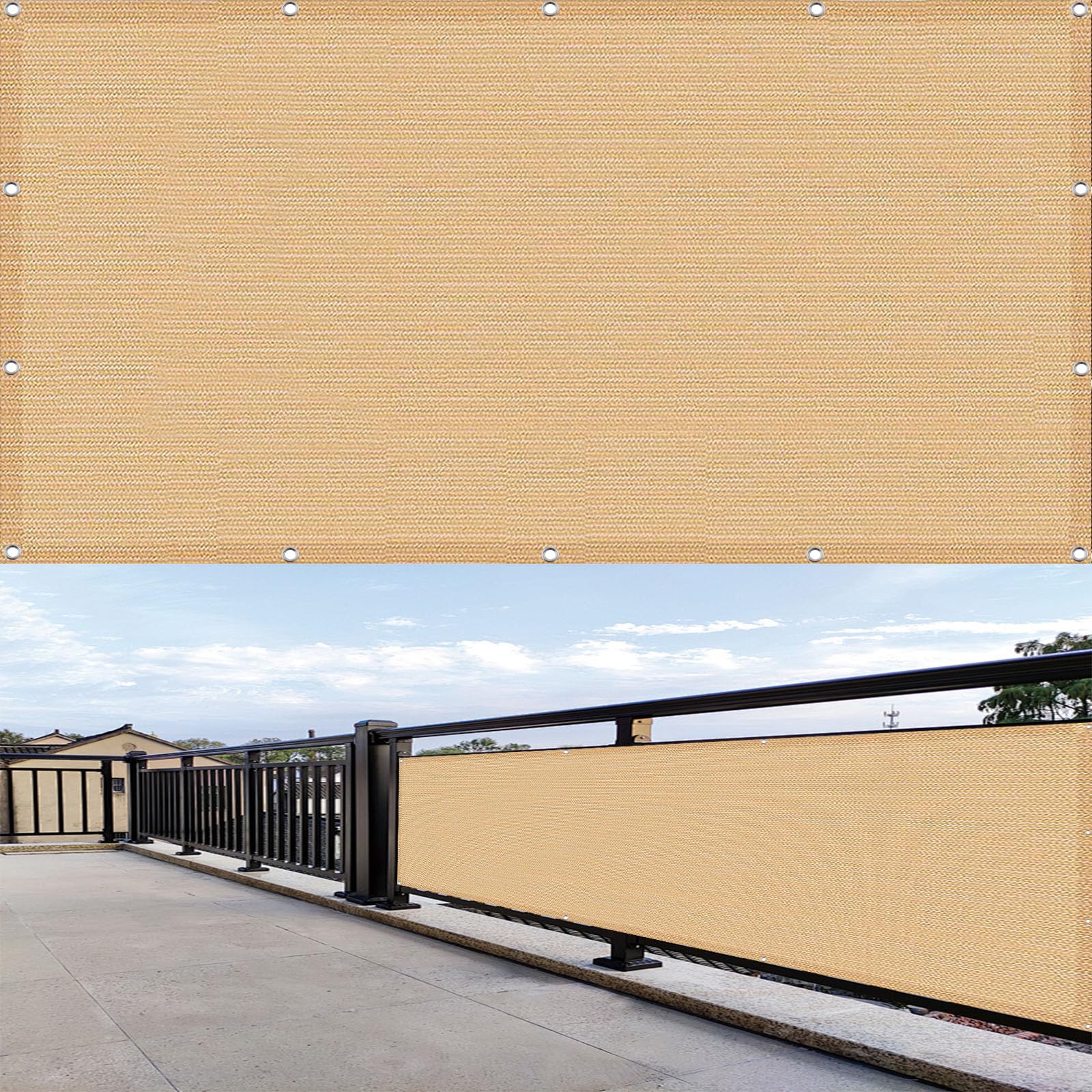 Telo Balcone Ringhiera 105 x 460 cm Protezione Solare, Protezione Della Privacy, Uv, Traspirante Privacy Balcone Schermo per Ringhiera Esterno, Color Crema