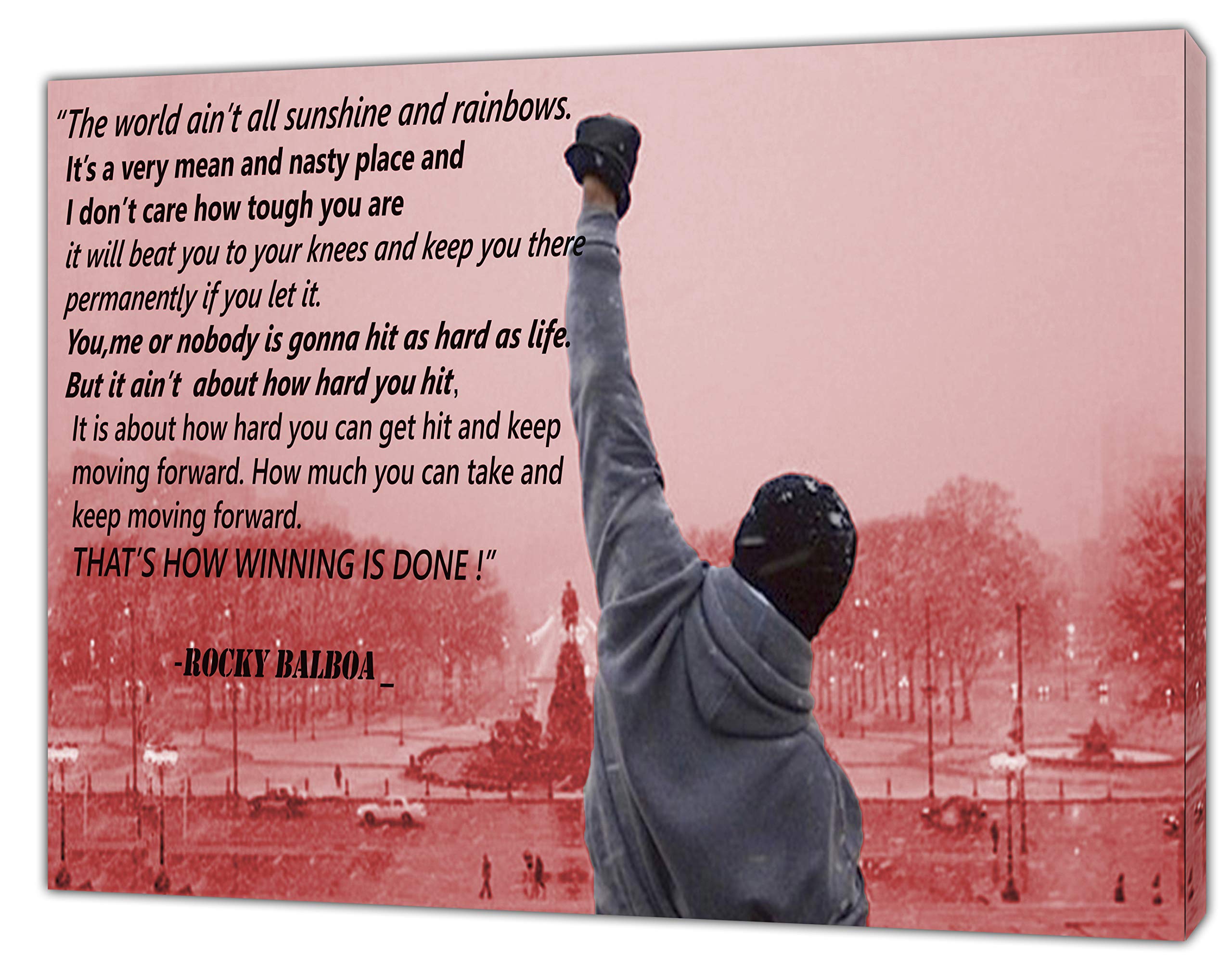 ARTSPRINTS Rocky Balboa Photo with HIS Quotes in RED Print ON Framed Canvas Wall Art 20 x 12 inch -18mm Depth