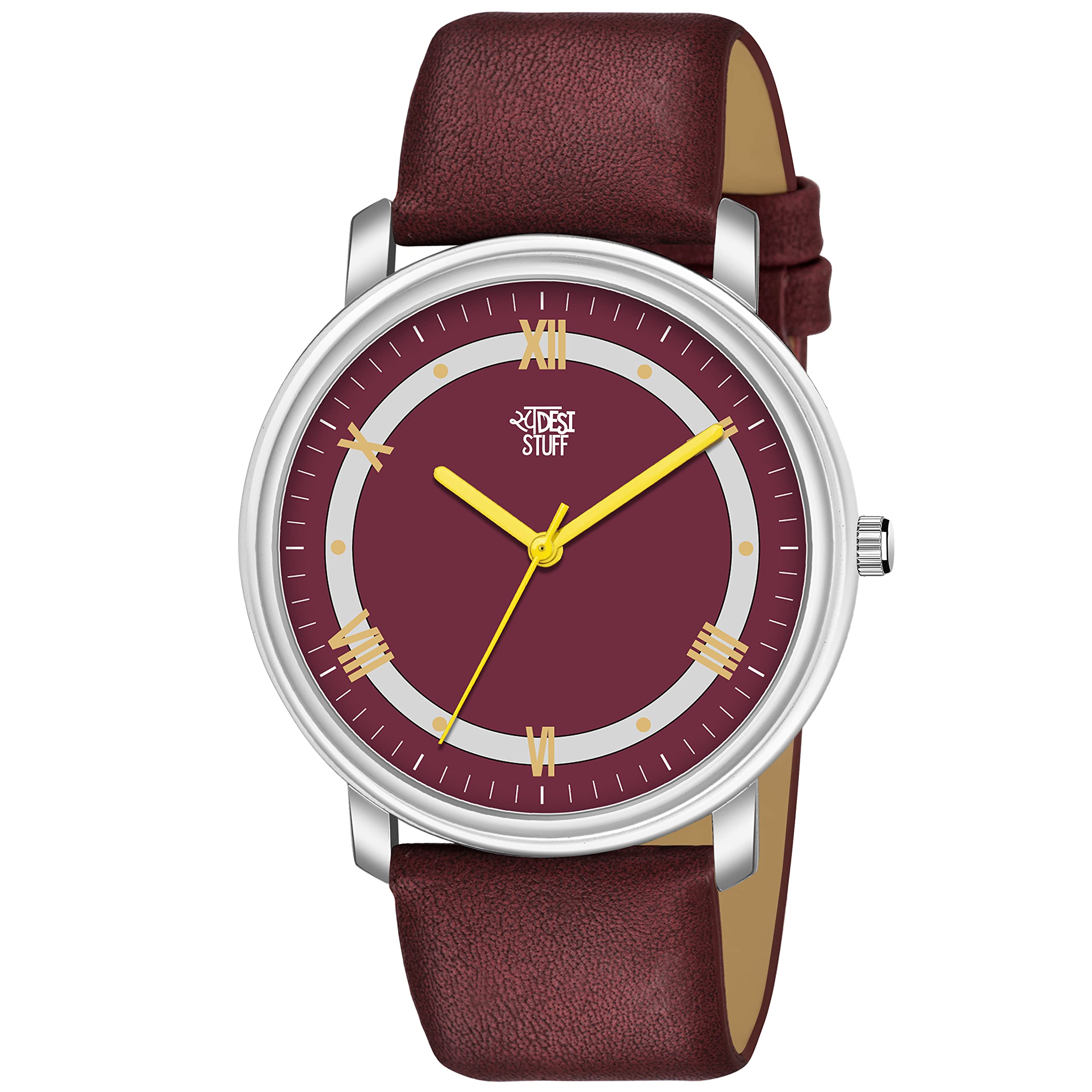SWADESI STUFFMaroon Dial Leather Strap Analog Watch for Men's