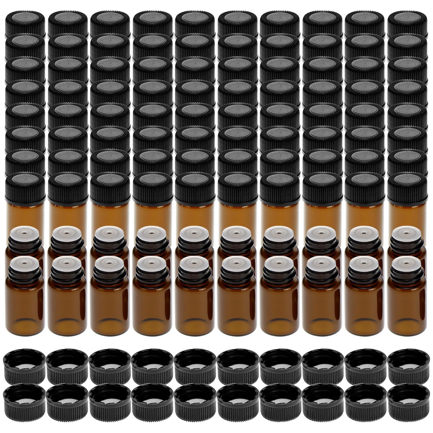 QWORK® 100 x 2 ml botella de vidrio marrón, botella de vidrio para aceites esenciales, perfecta para aceite esencial, masaje