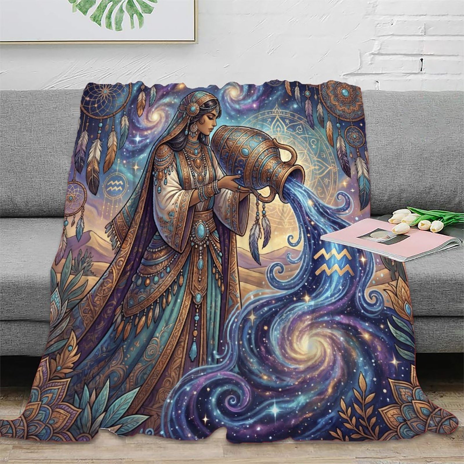 H3B8U2Y5 Aquarius Zodiac Bohemia for Flannel Throw Blanket, Guest Room Bed