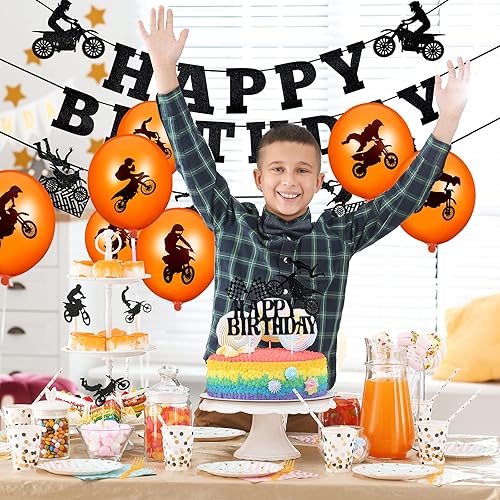 Miniatura 6 de Chalyna 84 piezas de decoración de fiesta de motocicleta, suministros de motocross, pancarta, decoración de cupcakes, globos de látex para