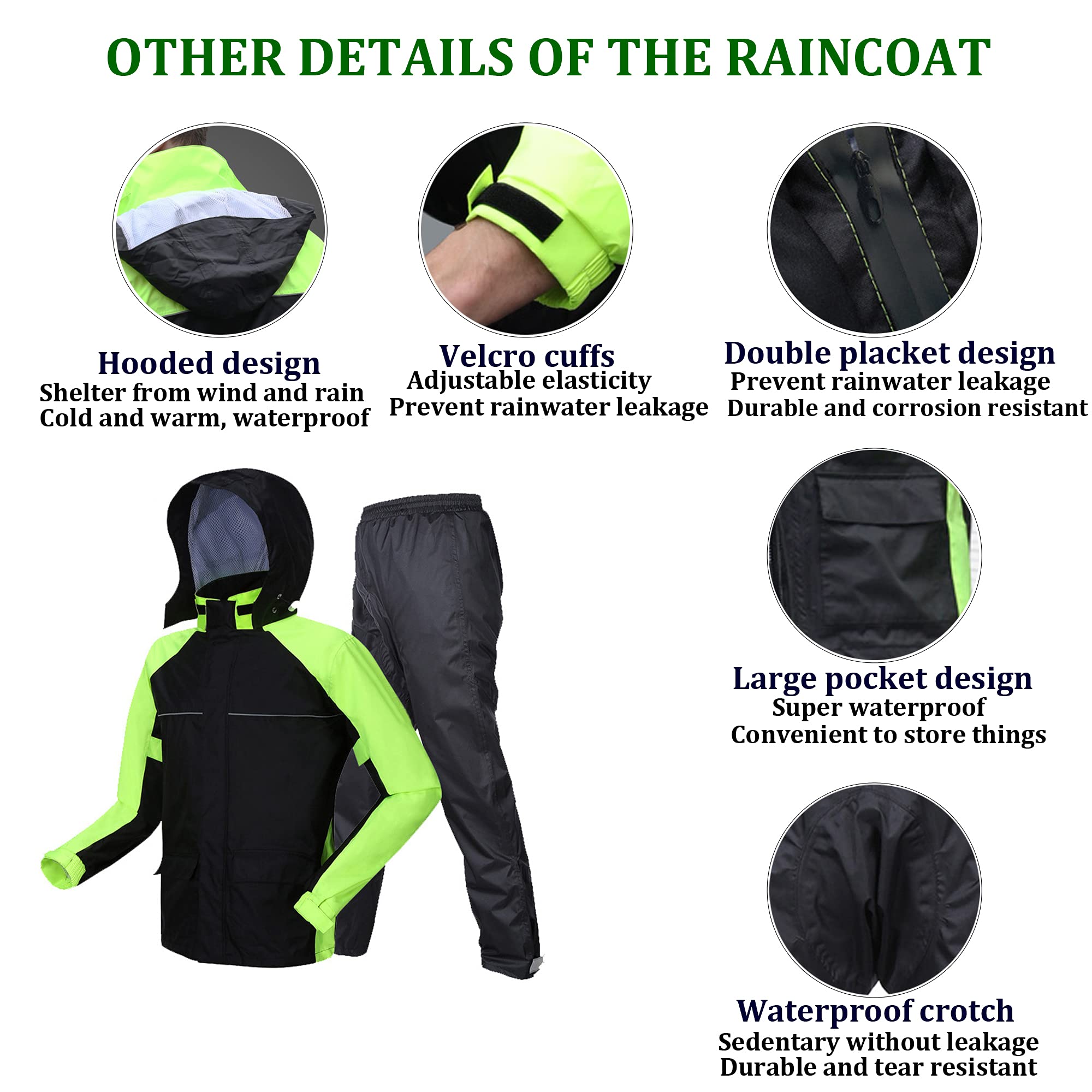 Herren Motorrad-Regenanzug, Wasserdichtes Regenbekleidungs-Set (Jacke und Hose) mit Warnreflektor für Motorrad-Radfahren Angeln