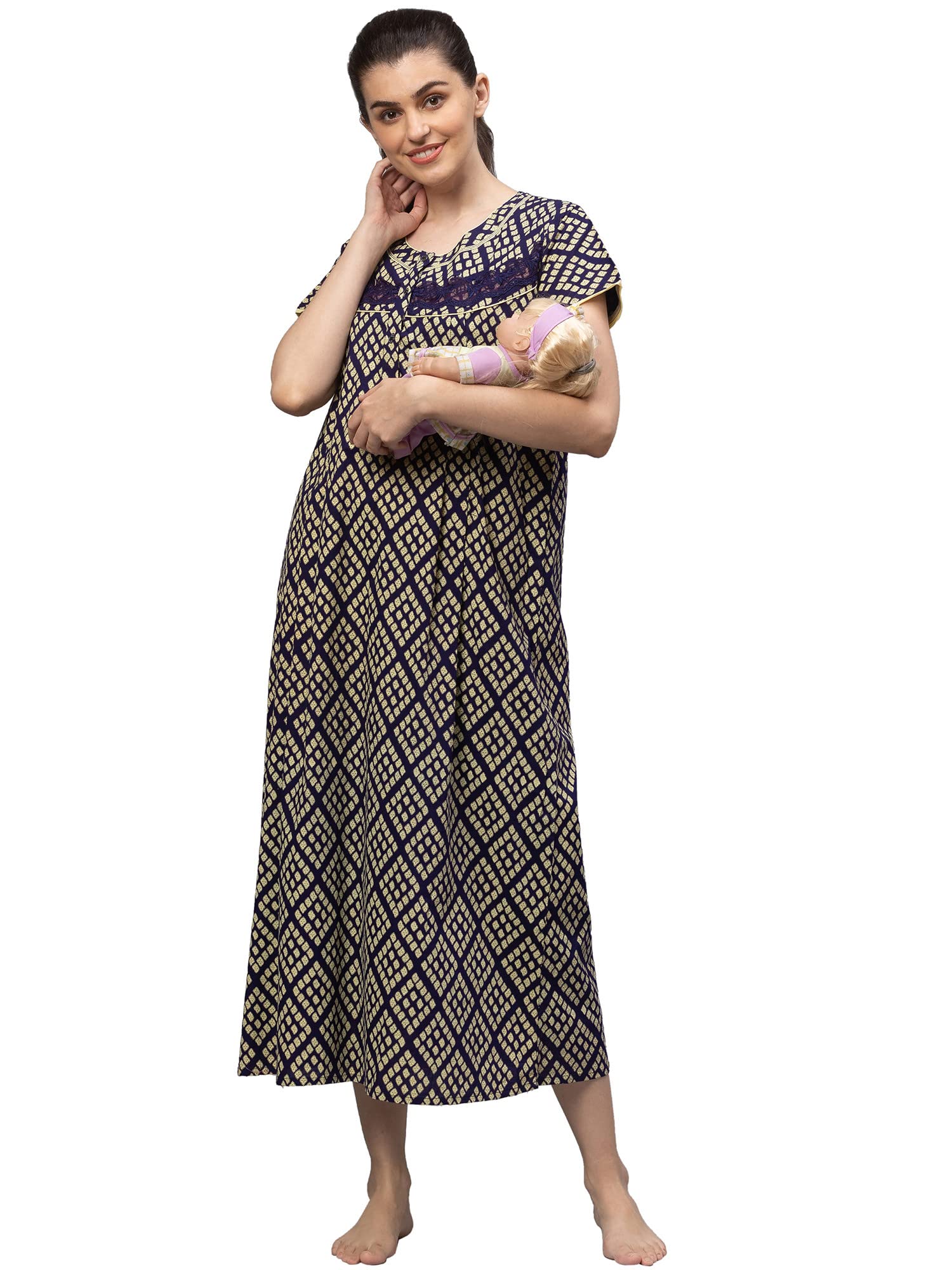 Cotton Women Printed Feeding | Nursing | Maxi Maternity Nighty 7182-image-19