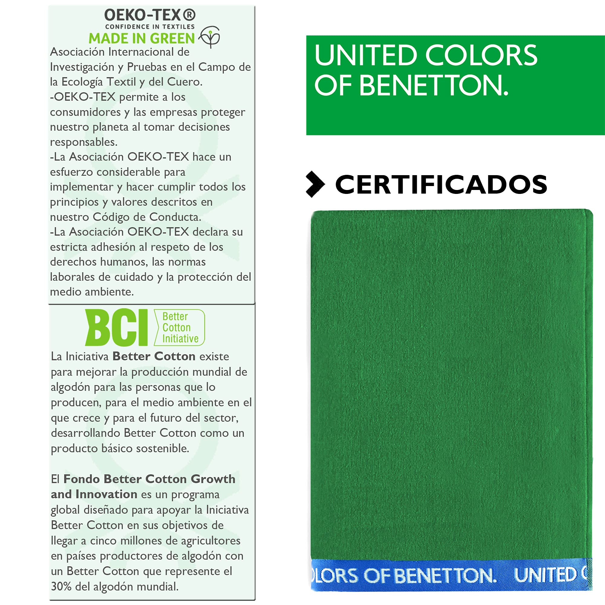 UNITED COLORS OF BENETTON, SET 2 TOALLAS DE PLAYA 90X160CM 380GSM VELOUR 100PercentALGODON VERDE CASA BENETTON, 90x160 c/u