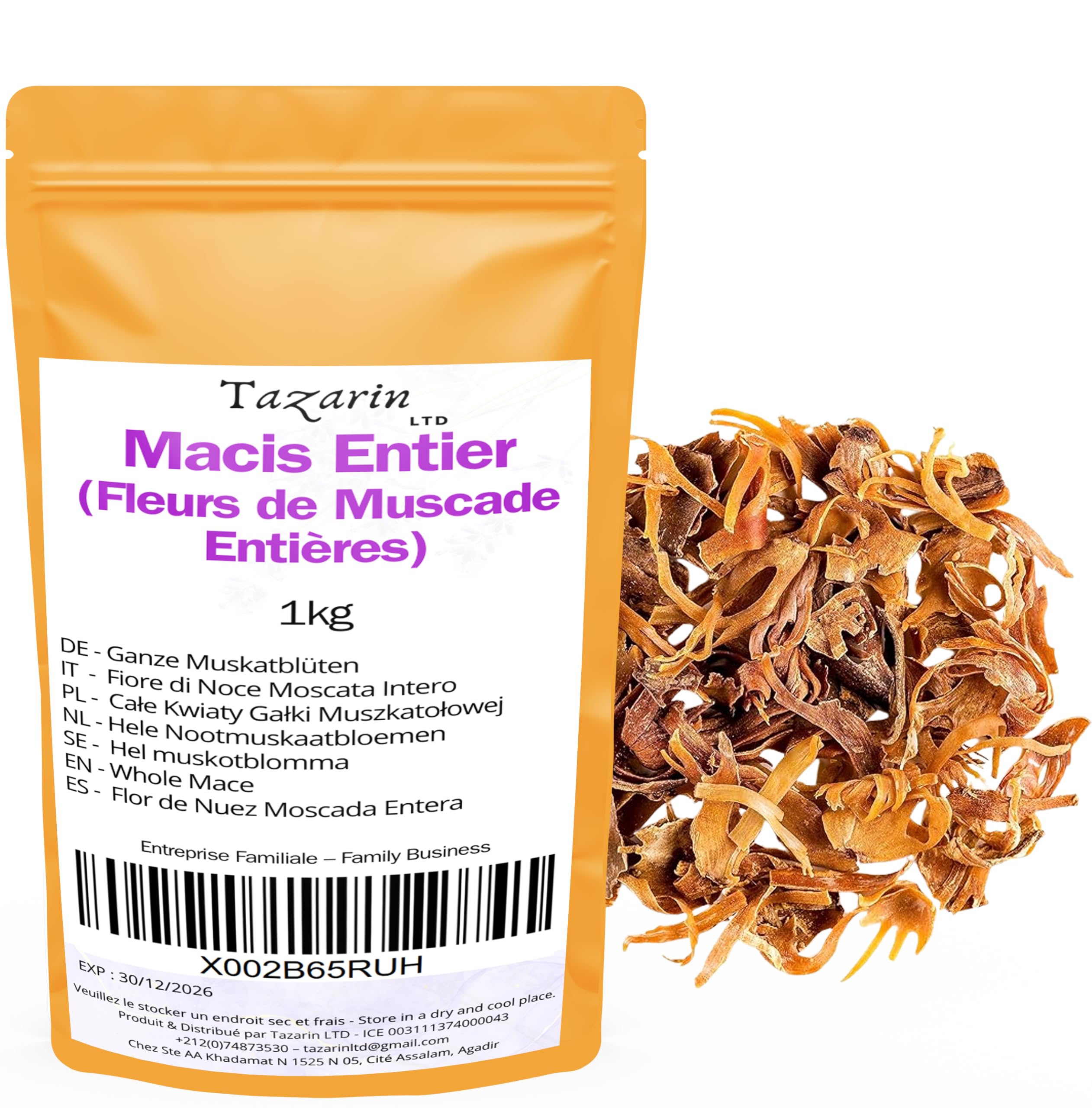 1kg Ganze Macis – Ganze Muskatblüten – Intensives Aroma & Geschmack – 100% Natürlich, Rein und Ohne Zusatzstoffe | TazarinLtd