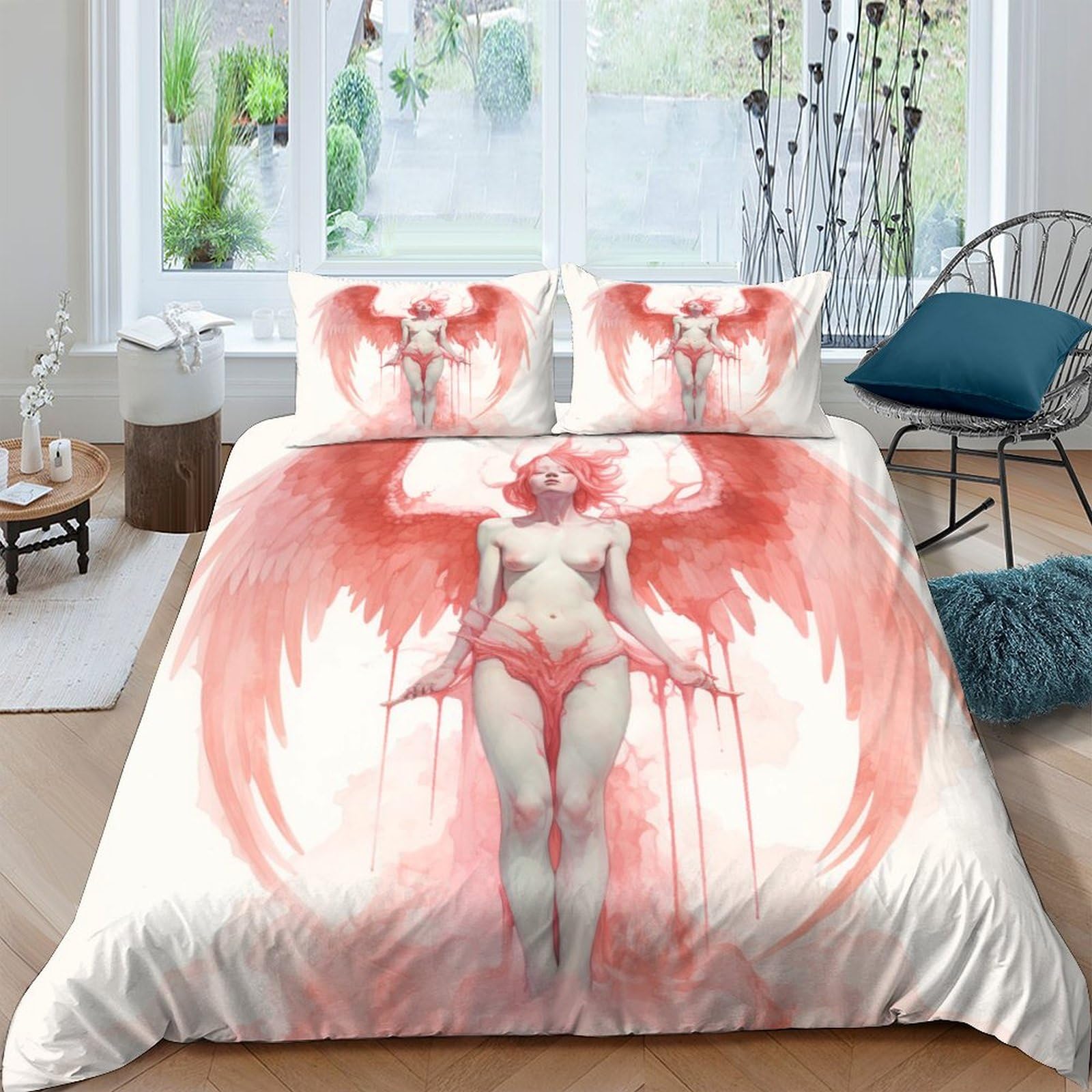 Housse de couette ange 3D King avec 2 taies d'oreiller pour lit adulte et ado