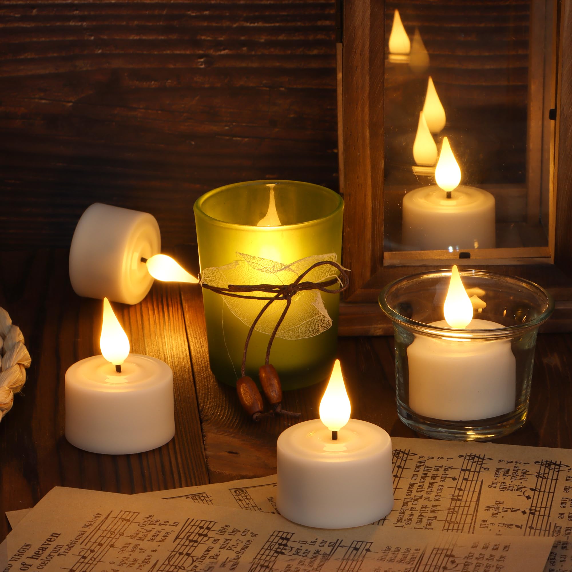FREEPOWER Set of 12 Rechargeable LED Tea Light Candles with Charging Station, Remote Control and Timer - Image 2