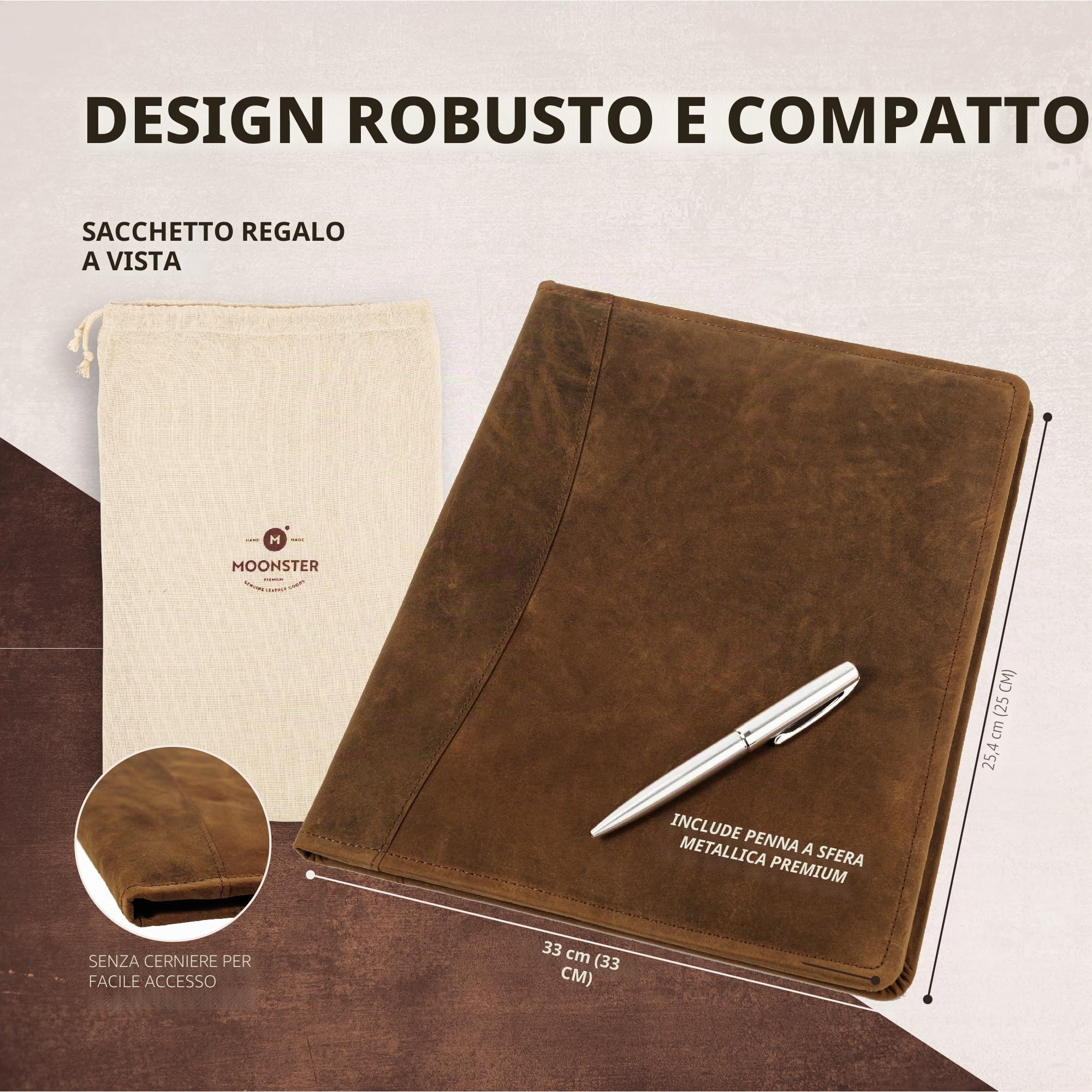 Moonster Cartella Porta Documenti A4 Cartella Portadocumenti e CV con un’Elegante Penna Inclusa – Cartella Portadocumenti con Porta Bigliettini da Visita – Un Regalo Donna o Uomo Perfetto