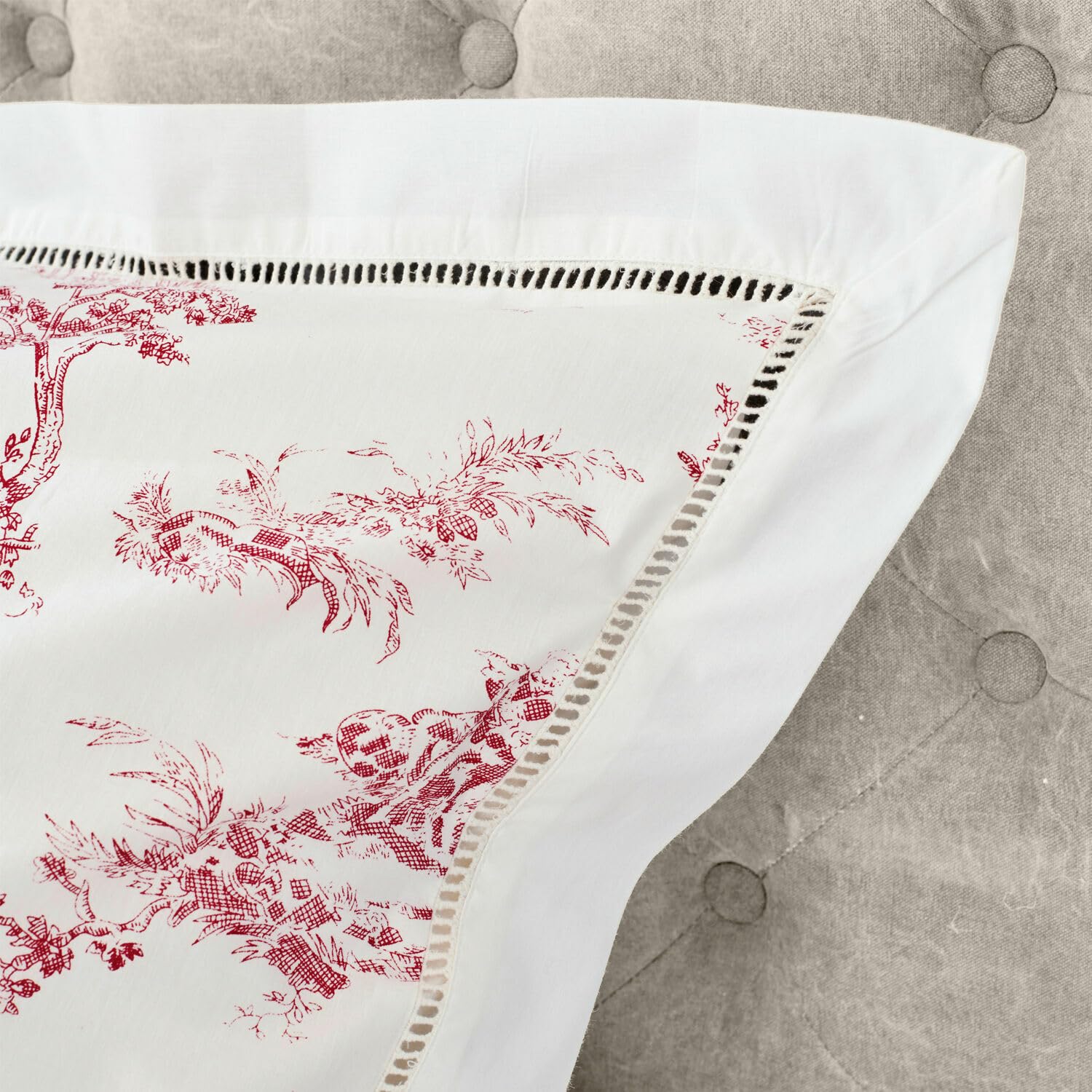 Loberon Toile Rouge Biancheria da Letto - Puro Cotone - Tipico Motivo Tela de Jouy, Bianco/Rosso