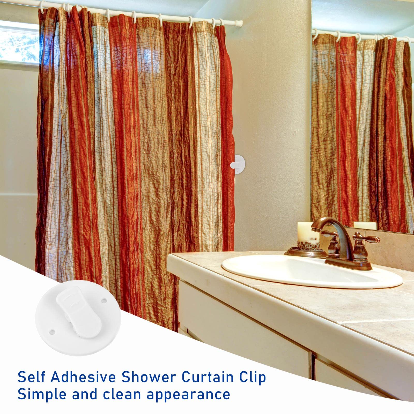 Shower Curtain Clips For Side Of Shower, 4 Pack Shower Splash Guard Curtain Clip Self Adhesive Shower Curtain Clips Windproof Clips Shower Hanging Camping Ho
