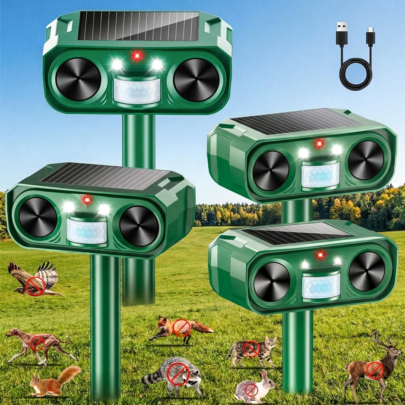 Dissuasore solare per animali da esterno, confezione da 4 dissuasori a