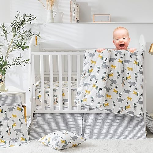 Brandream Juego de ropa de cama de cuna de selva para niños y niñas juego de edredón de safari 100  algodón juego de edredón de animales de jirafa