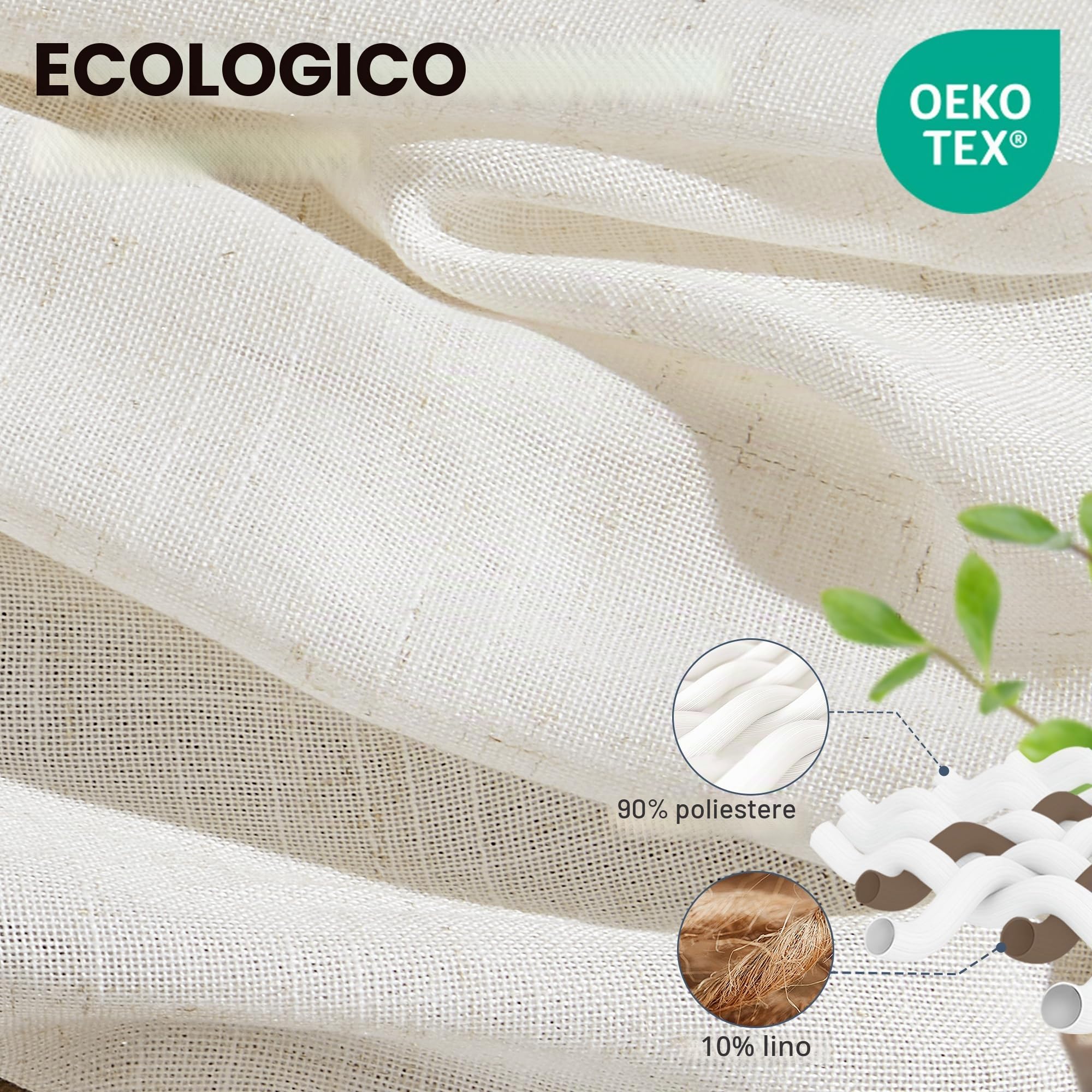 Deconovo Tende Camera da letto per Interni Trasparenti, in Effetto Lino per Soggiorno Moderne, Look Elegante e Raffinato, Certificazione Oeko-Tex®, 2 Pezzi, 140x245 CM, Lino