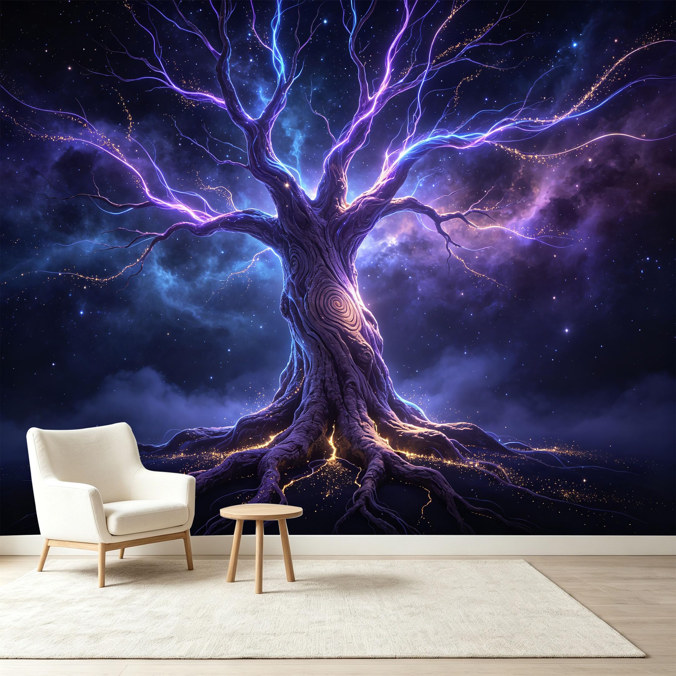 Custom Size Wall Murals Cosmic Ancient Tree Nebula Energy Giant Tree Self-Adhesive Wall Fabric Removable Wallpaper Wall Decor for Living Room Bedroom Bathroom