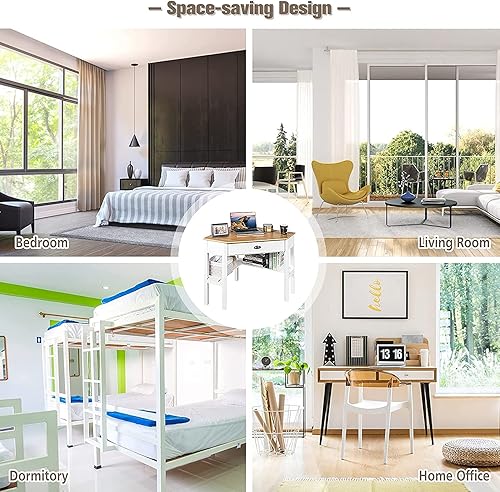 Miniatura 6 de Topment - Escritorio esquinero con cajón deslizante, escritorio triangular para computadora casera, mesa de escritura con estante abierto,