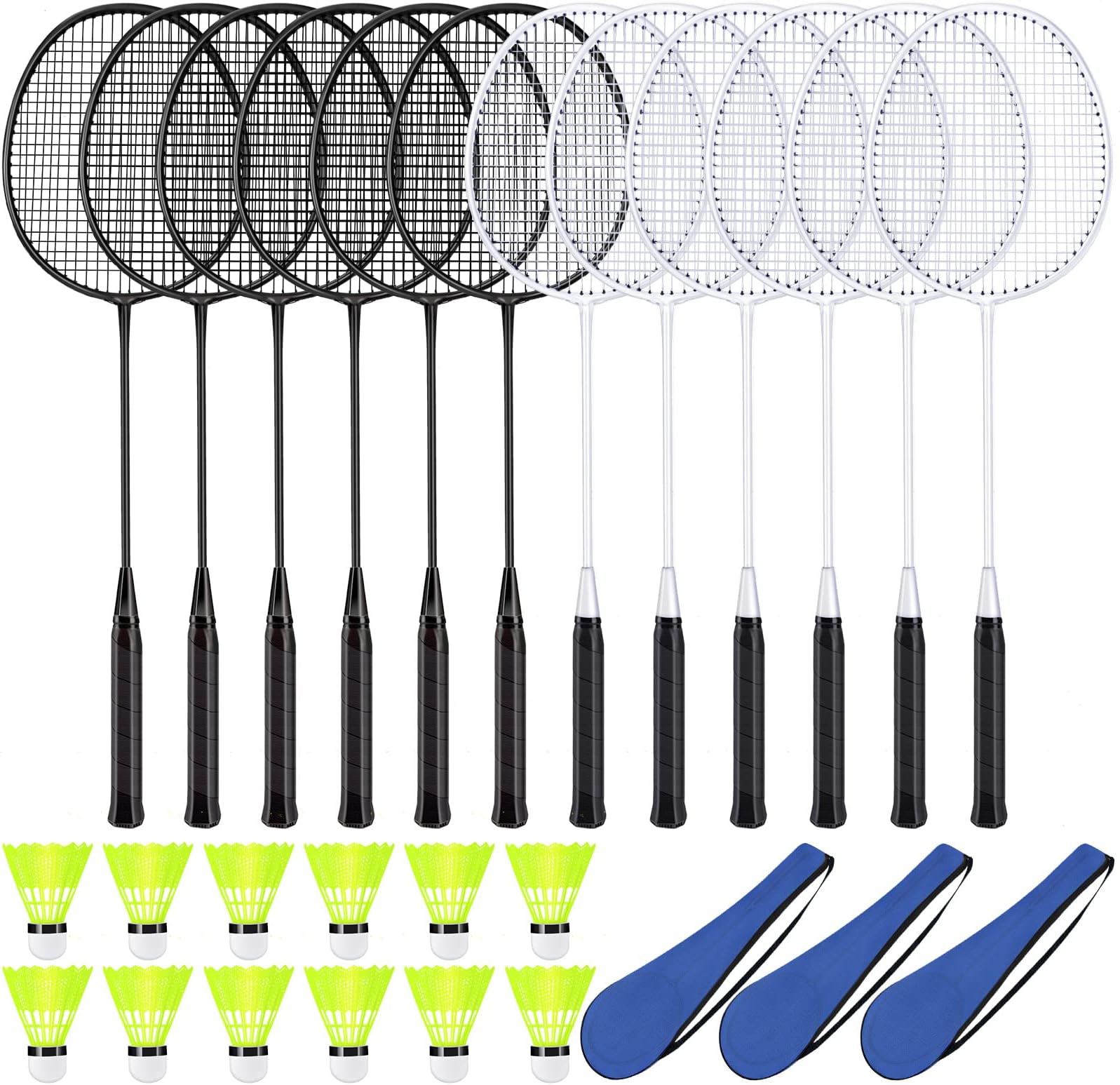 12 Pack Badminton Rackets Set Including Badminton Racquets, Nylon Shuttlecocks and Carry Bag for Outdoor Backyard Games Beginners
