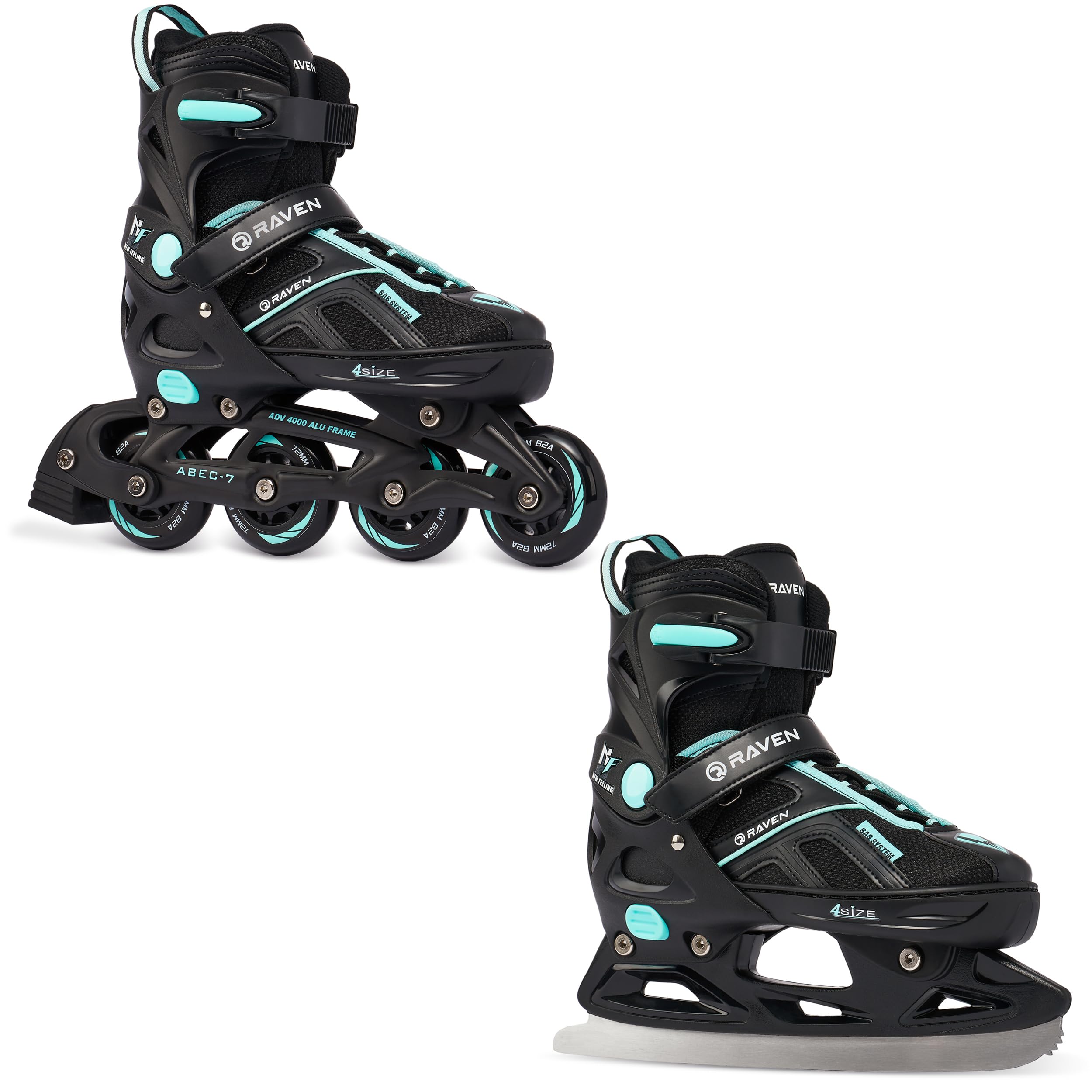 RAVEN - Inline skates voor kinderen en volwassenen - Rolschaatsen optioneel 2in1 met schaatsen - voor kinderen en volwassenen - Drill Black zonder Glijders, 38-42 (25-27,5 cm