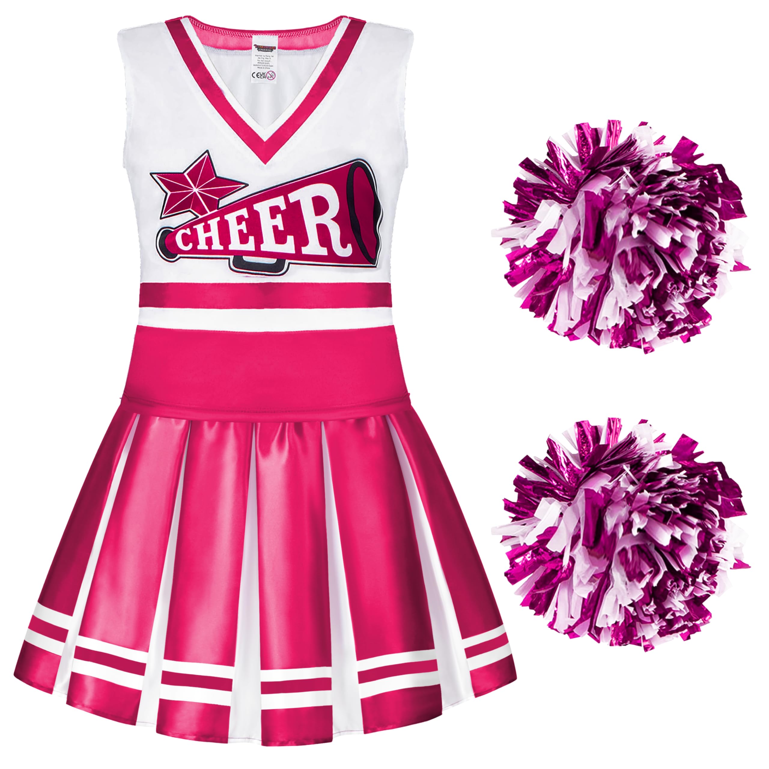 Spooktacular Creations Cheerleader Costume for Girls, Kids Halloween Cheerleader Outfit, Child Cheerleading Uniform for Halloween Dress Up Parties, Pink, L