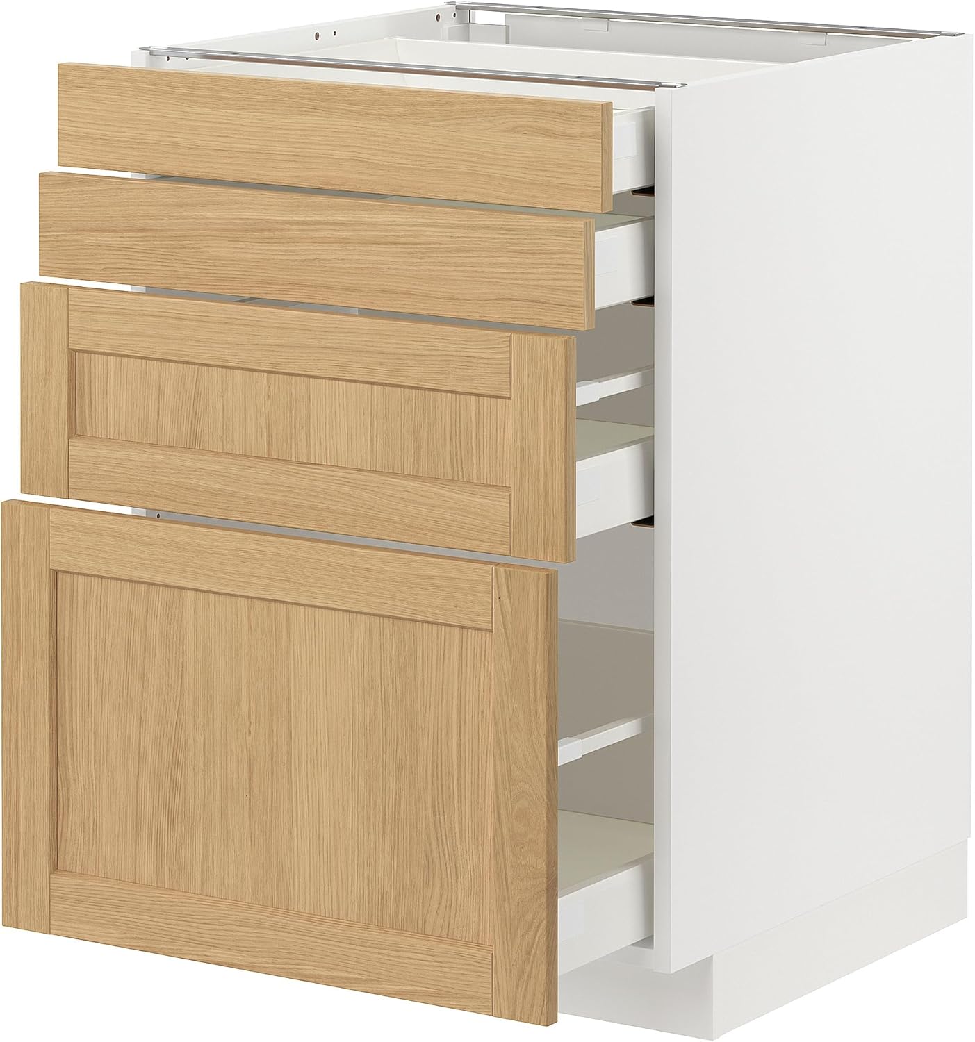 METOD/MAXIMERA Base Cab 4 frnts/4 Drawer White/Forsbucker Oak, 60x60 cm