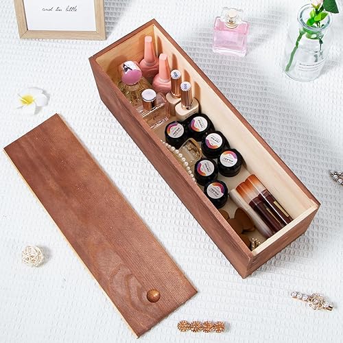 Miniatura 5 de Caja grande de madera vintage con tapa deslizante, 14.2 x 4.5 x 4.5 pulgadas, caja de regalo de vino para botellas individuales, caja de