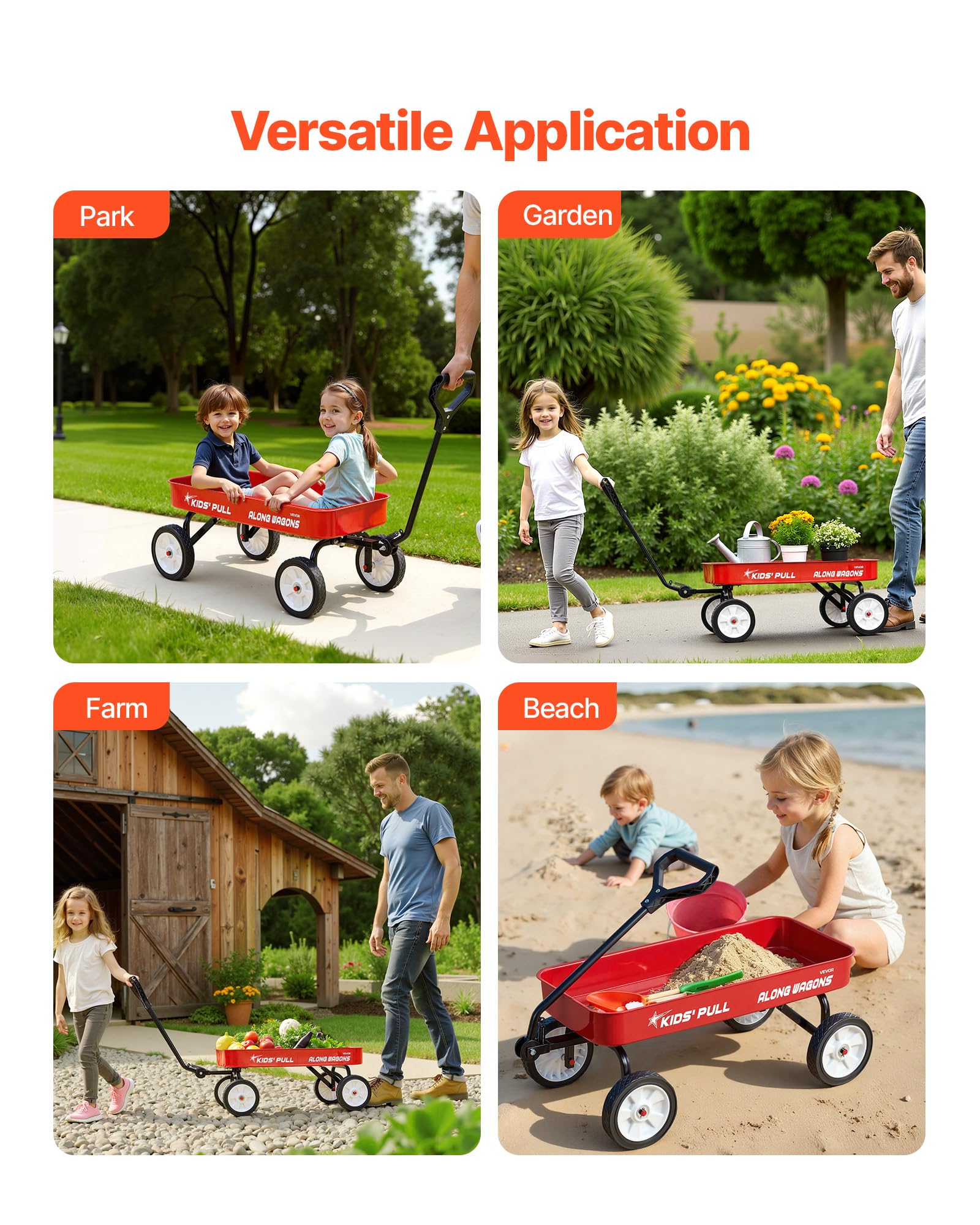 VEVOR Bollerwagen für Kinder ab 18 Monaten, 1010x480x360 mm, Transportwagen Tragkraft bis 80 kg, Hnadwagen mit Griff, Gartenarbeit, Strand und Camping, Rot