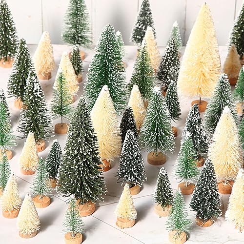 SATINIOR 60 piezas de mini árbol de Navidad artificiales de sisal para árboles de nieve, cepillos para botellas, árboles de Navidad, adornos de