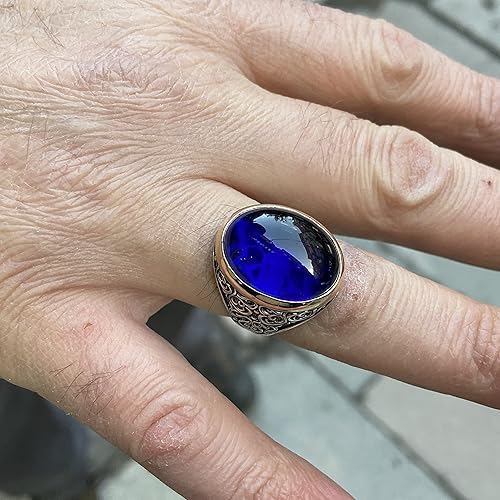 Miniatura 7 de Men Blue Sapphire Stone Ring, Man Sapphire Stone Ring, Turksh Handmade Ring, Ottoman Style Ring, 925k Sterling Silver Ring