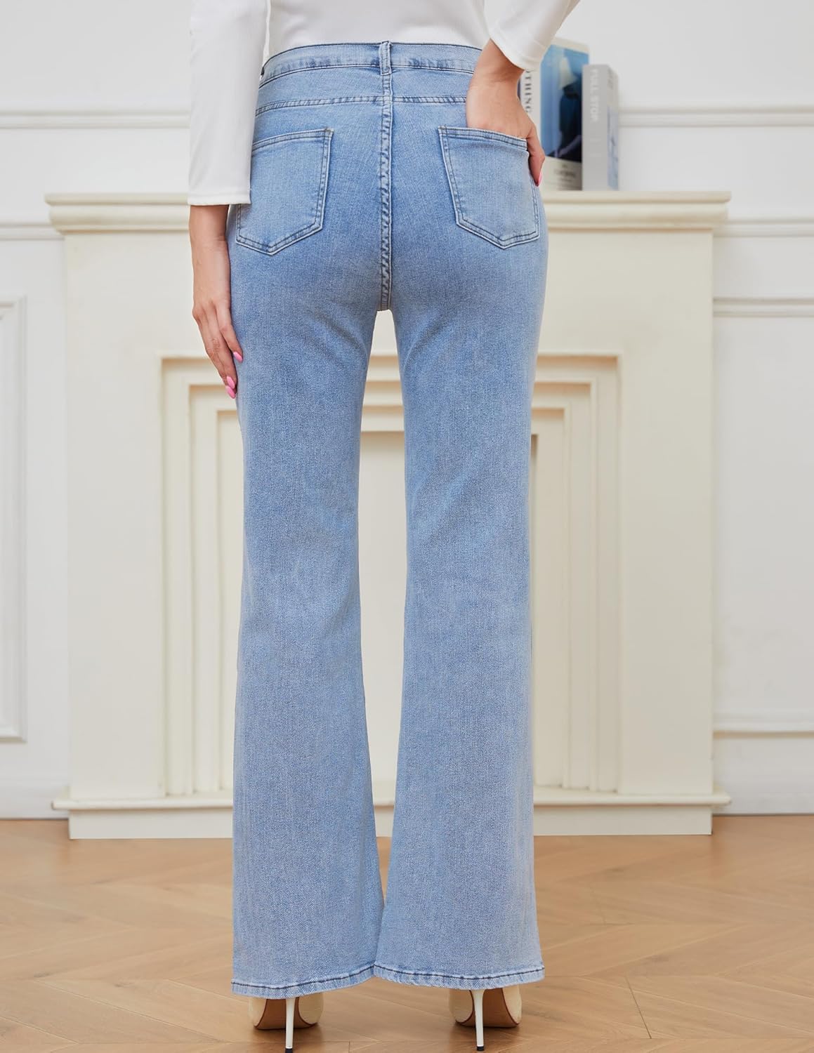 PACBREEZE Women's Maternity Flare Jeans Mid-Rise Stretchy Bell Bootcut Jeans Denim Pregnancy Pants, S-XXL - Image 3