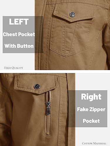 Miniatura 6 de MAGCOMSEN Chaqueta de invierno para hombre, con forro polar, chaqueta de trabajo de lona encerada, chaquetas cálidas de sherpa, chaqueta militar