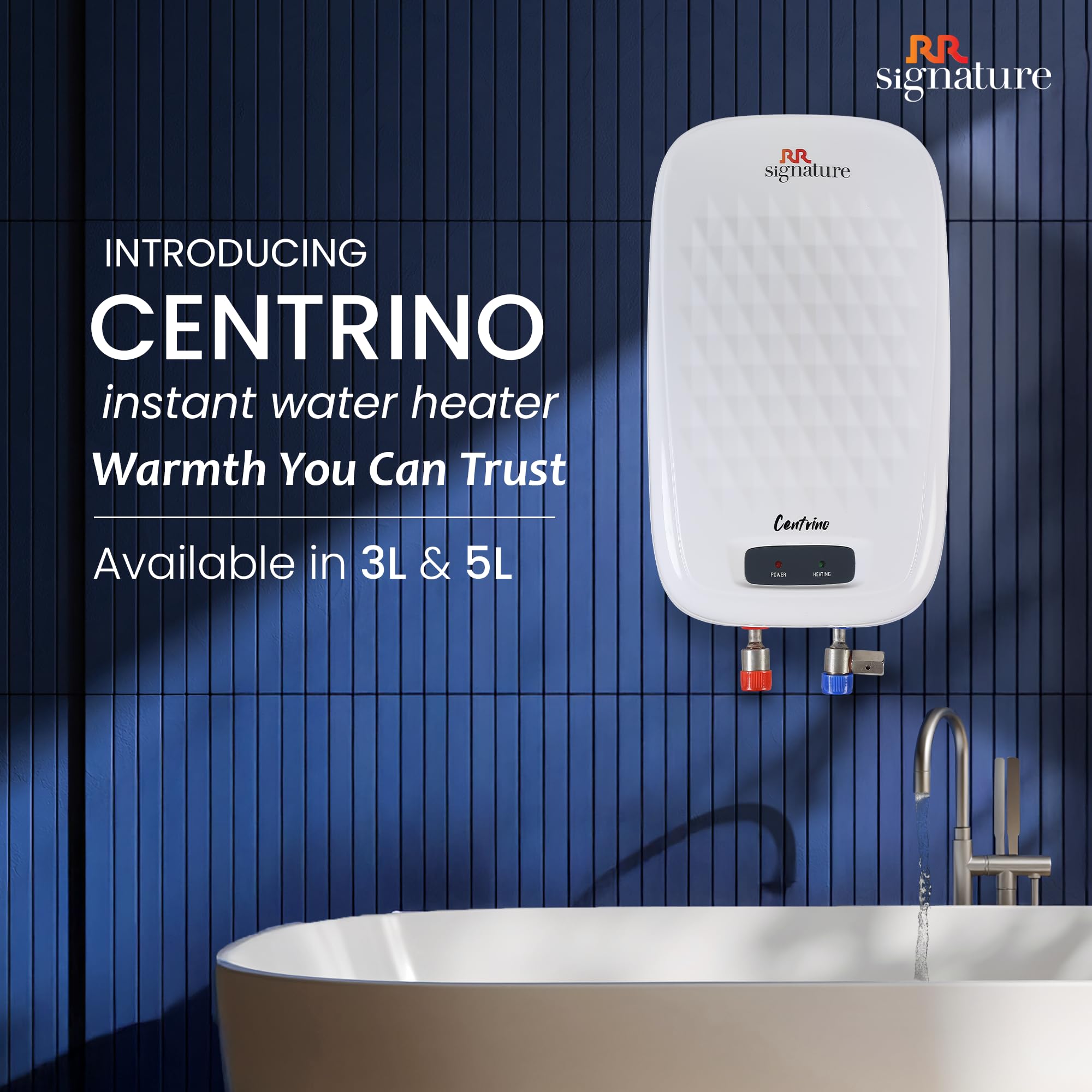 RR Signature Centrino 5L Water Heater for Home | Instant Storage Geyser with Whirflow Technology | 100% Copper Heating Element | Rust & Shock Proof Body|2 Yr Warranty on Product & 5 Year on Tank by RR