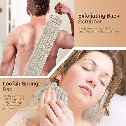 Miniatura 4 de Suntee Juego de almohadillas exfoliantes de espalda y esponja exfoliantes para ducha limpiador de ducha de baño para mujer limpiador de lufa para