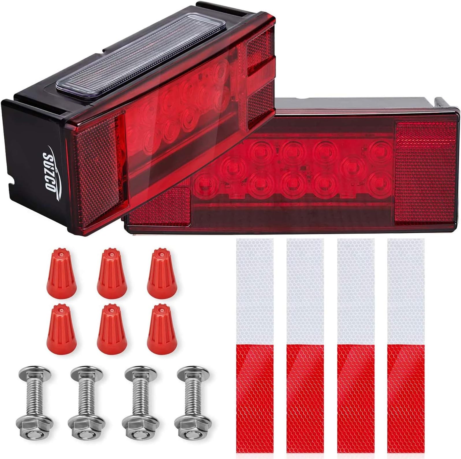SUZCO 12V LED Submersible Rectangle Boat Trailer Lights Kit/Set, Tail License Stop Turn Running Signal Lights for Boat Trailer Truck RV Camper Snowmobile, Waterproof Over 80 inches DOT Compliant