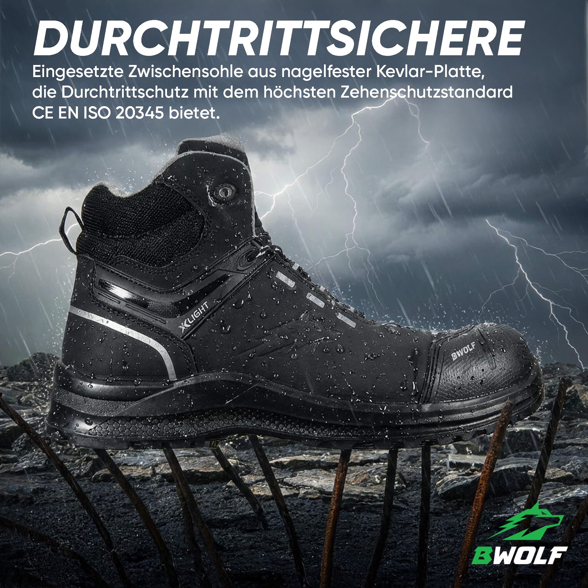BWOLF Defender S3 Arbeitsschuhe Herren Sicherheitsschuhe aus wasserabweisendem Nubukleder, Kevlar-Kappe und Zwischensohle, rutschfest