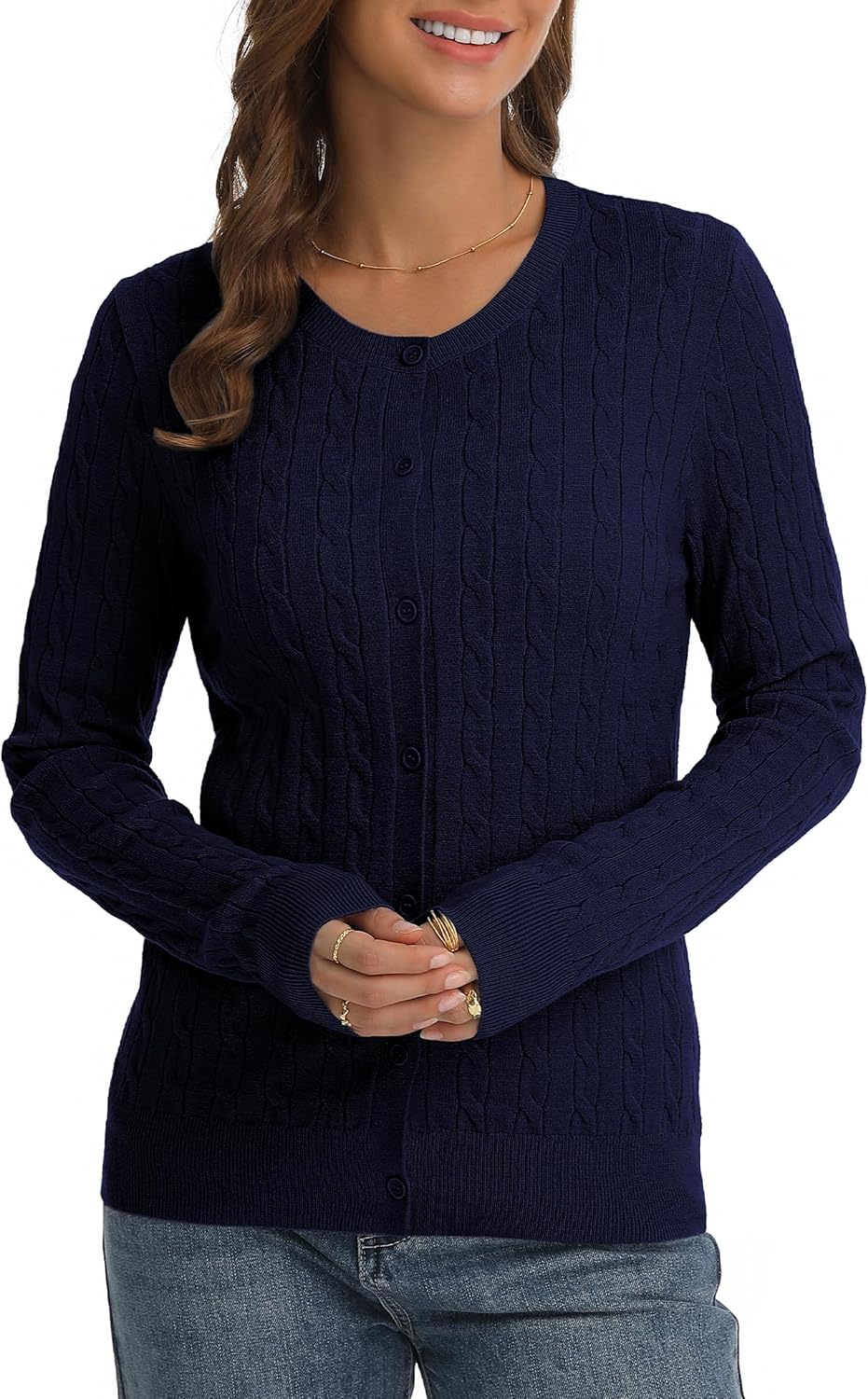 QUALFORT Womens Cable Knit Cardigan Sweaters Long Sleeve Lightweight Crewneck Button Up Sweater 2026 - Image 5