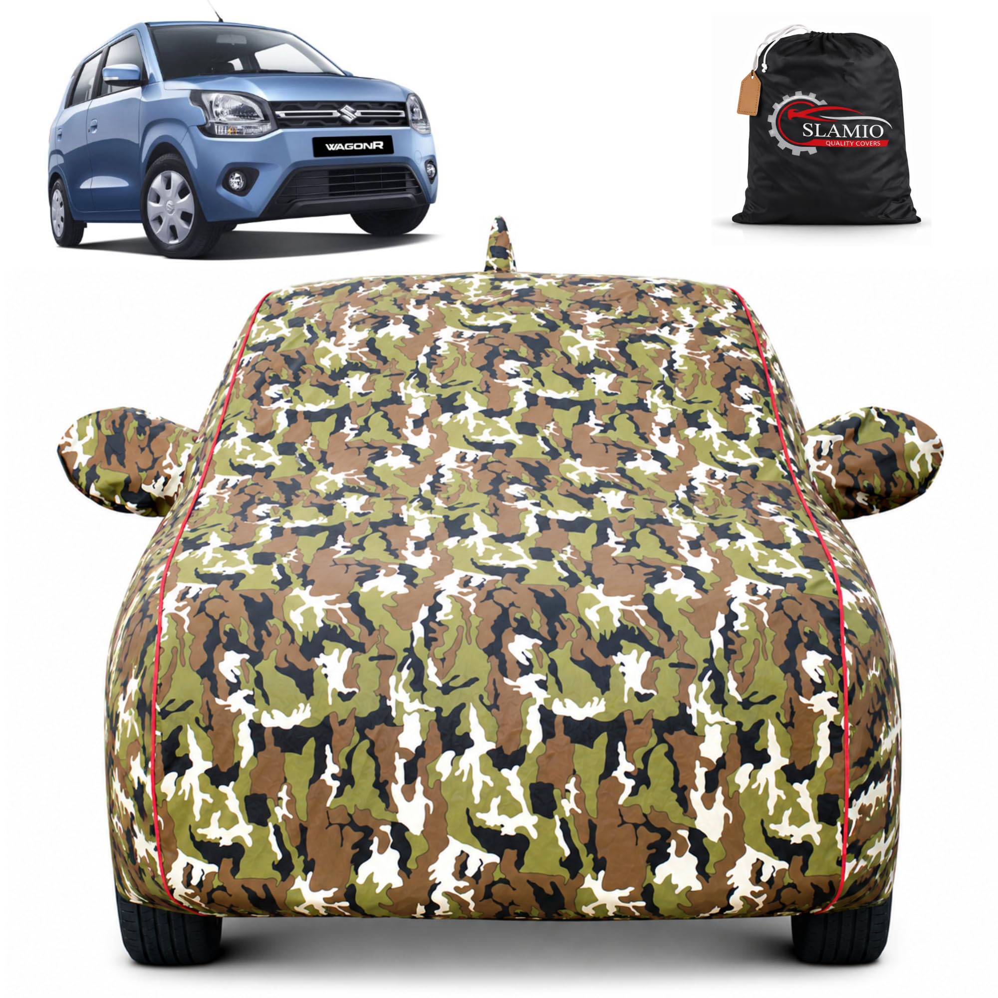 Slamio Waterproof Car Body Cover for Maruti Suzuki Wagon R 2019-2025 Models, with Mirror & Antenna Pocket, All Weather Protection, UV Resistant & Dust Proof, Triple Stitch, Jungle Print-image-47