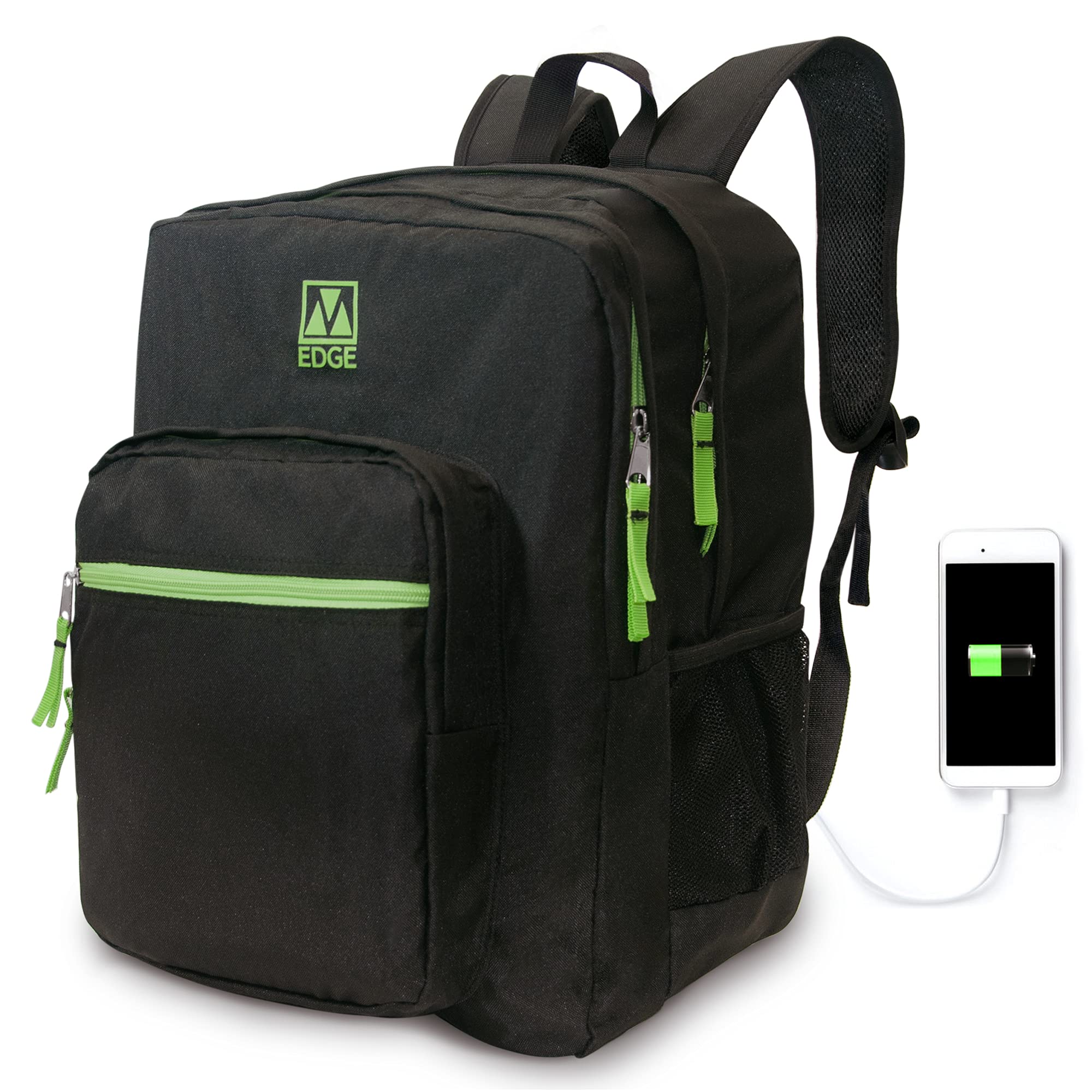 M-Edge Street Backpack with Power Bank 4000 mAh Black and Green