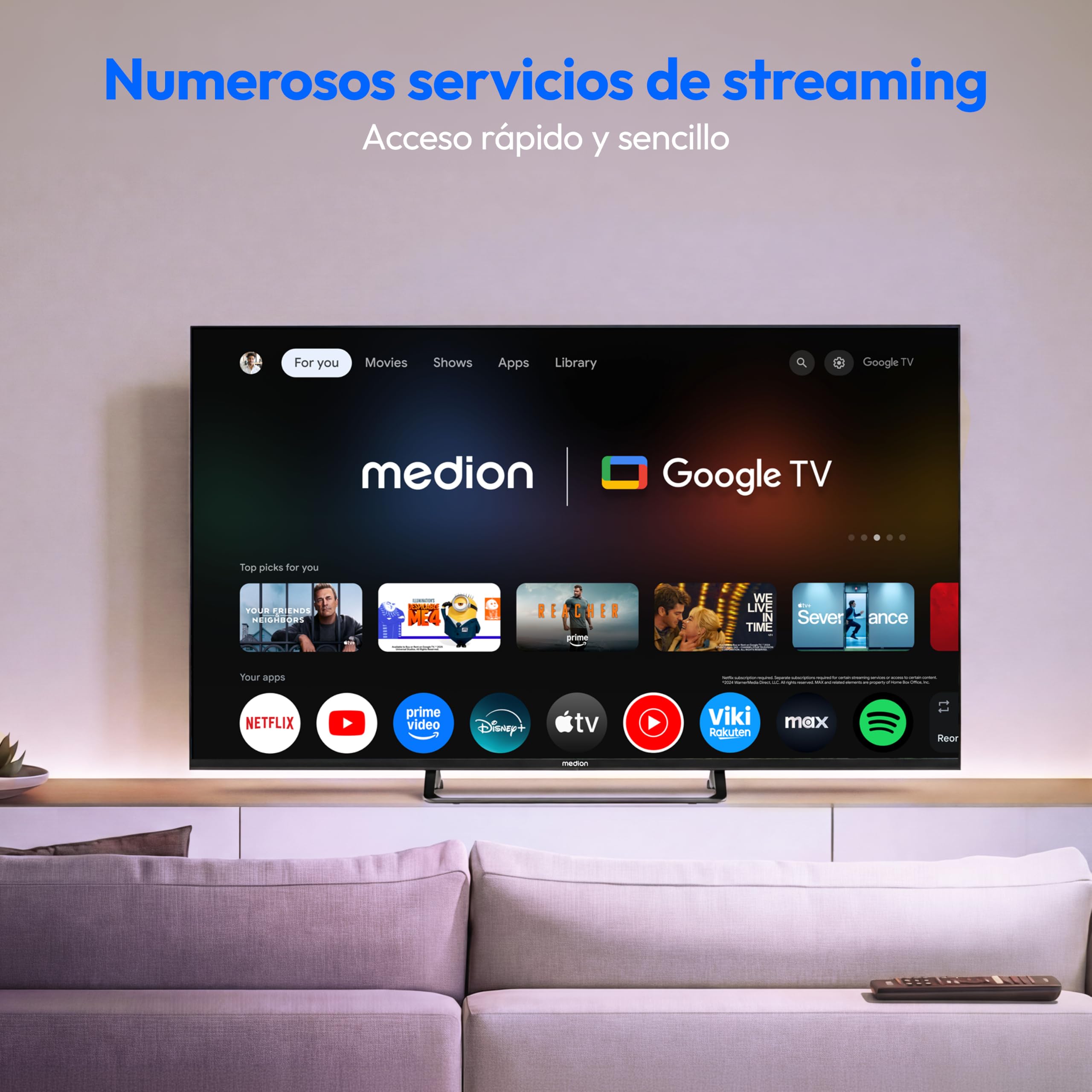 MEDION 138.8 cm 55" Televisor QLED Smart TV 4K Dolby Vision HDR Prime Video Disney+ Compatible con Google TV PVR Bluetooth, MD855701