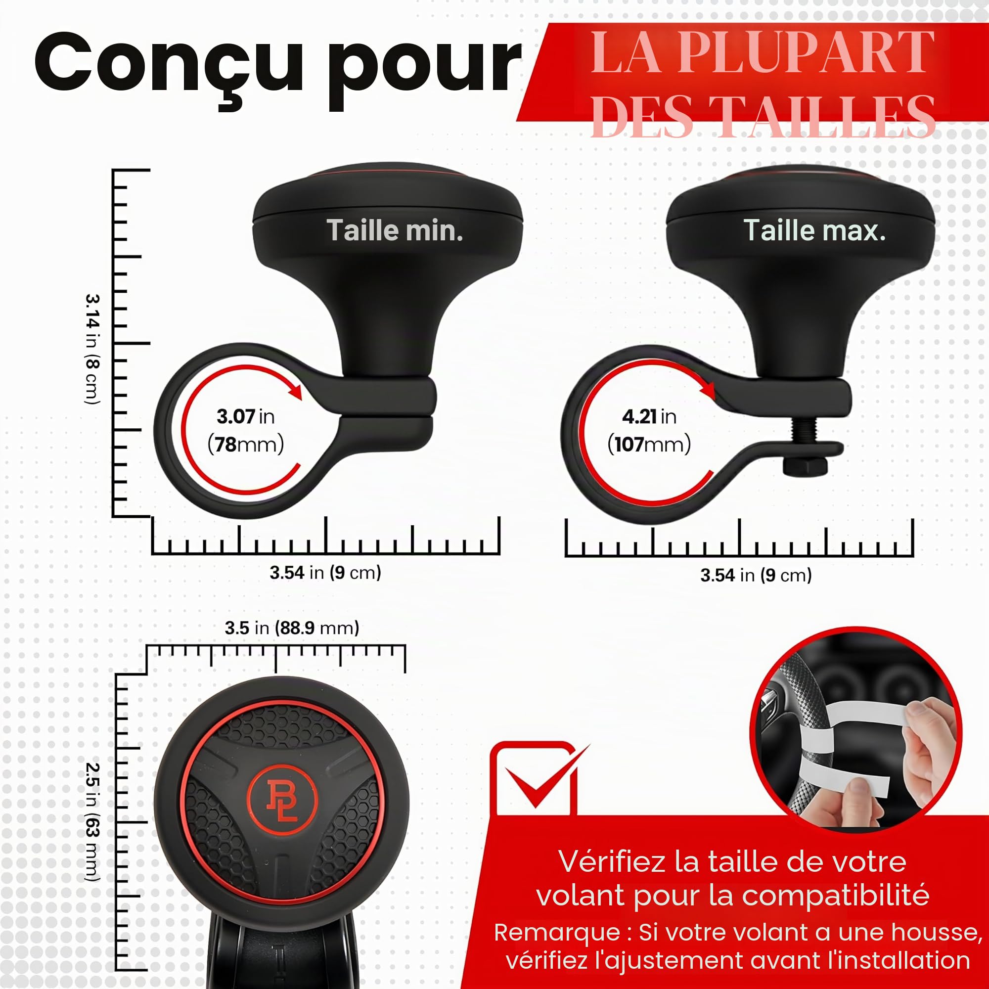 BL Silicon Noir Platine Puissance Poignée Voiture Suicide Volant de Direction Spinner Accessoire Bouton de véhicules de