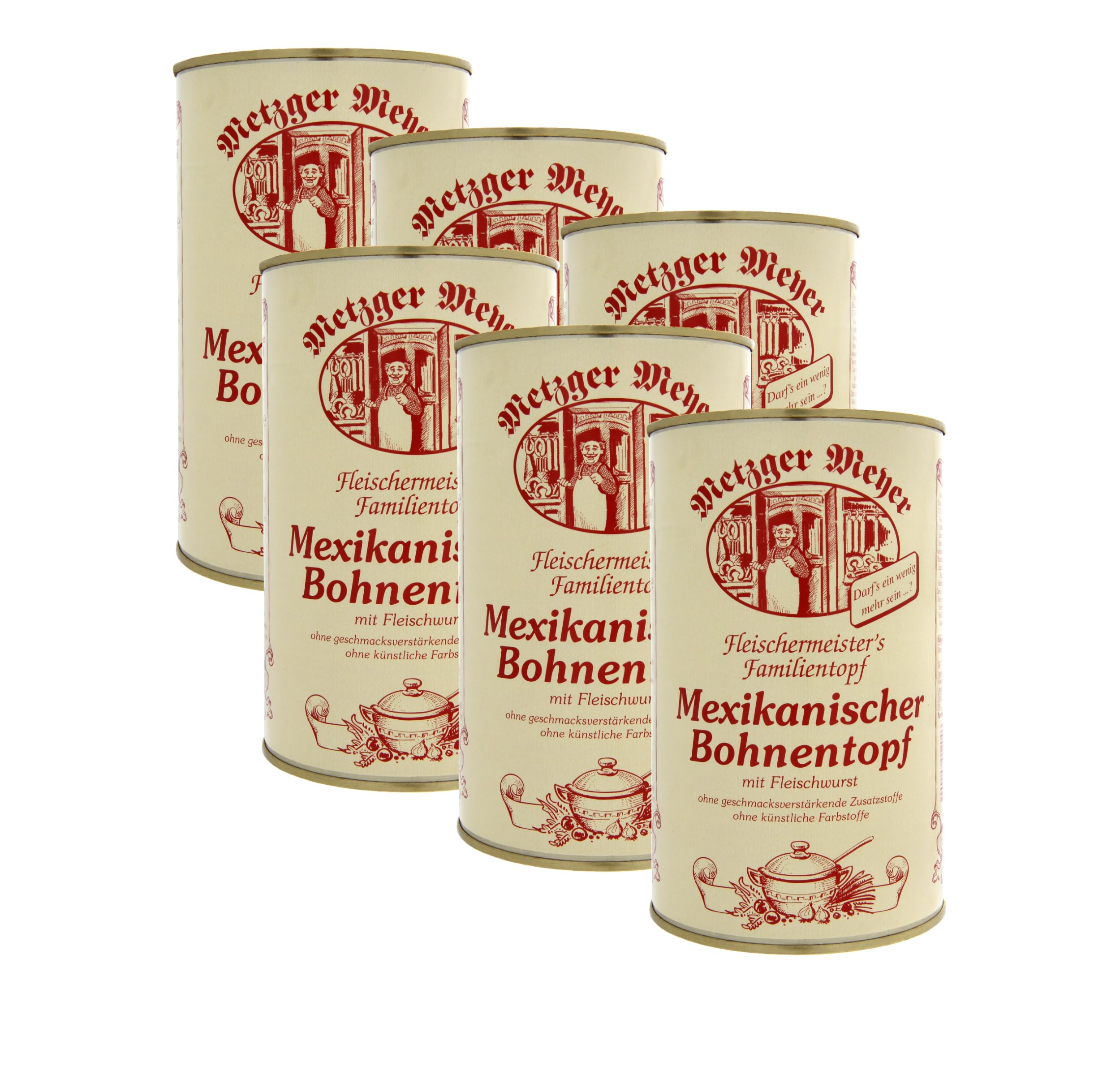 6x Mexikanischer Bohnentopf 1,2kg mit Fleischwurst - Ohne geschmacksverstärkende Zusatzstoffe und ohne künstliche Farbstoffe