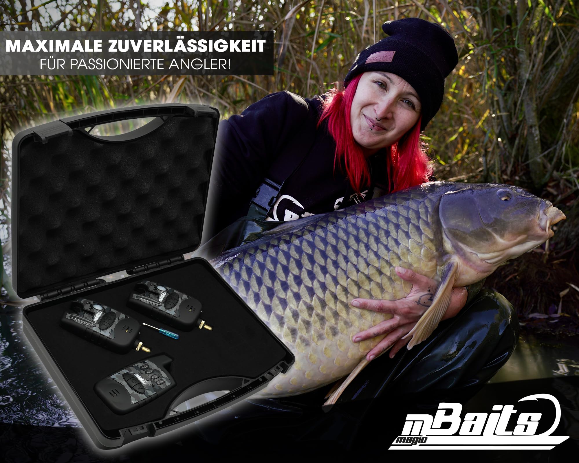 Angel-Berger Magic Baits M2+1 Set de détecteurs de touche sans fil avec mallette pour la pêche à la carpe