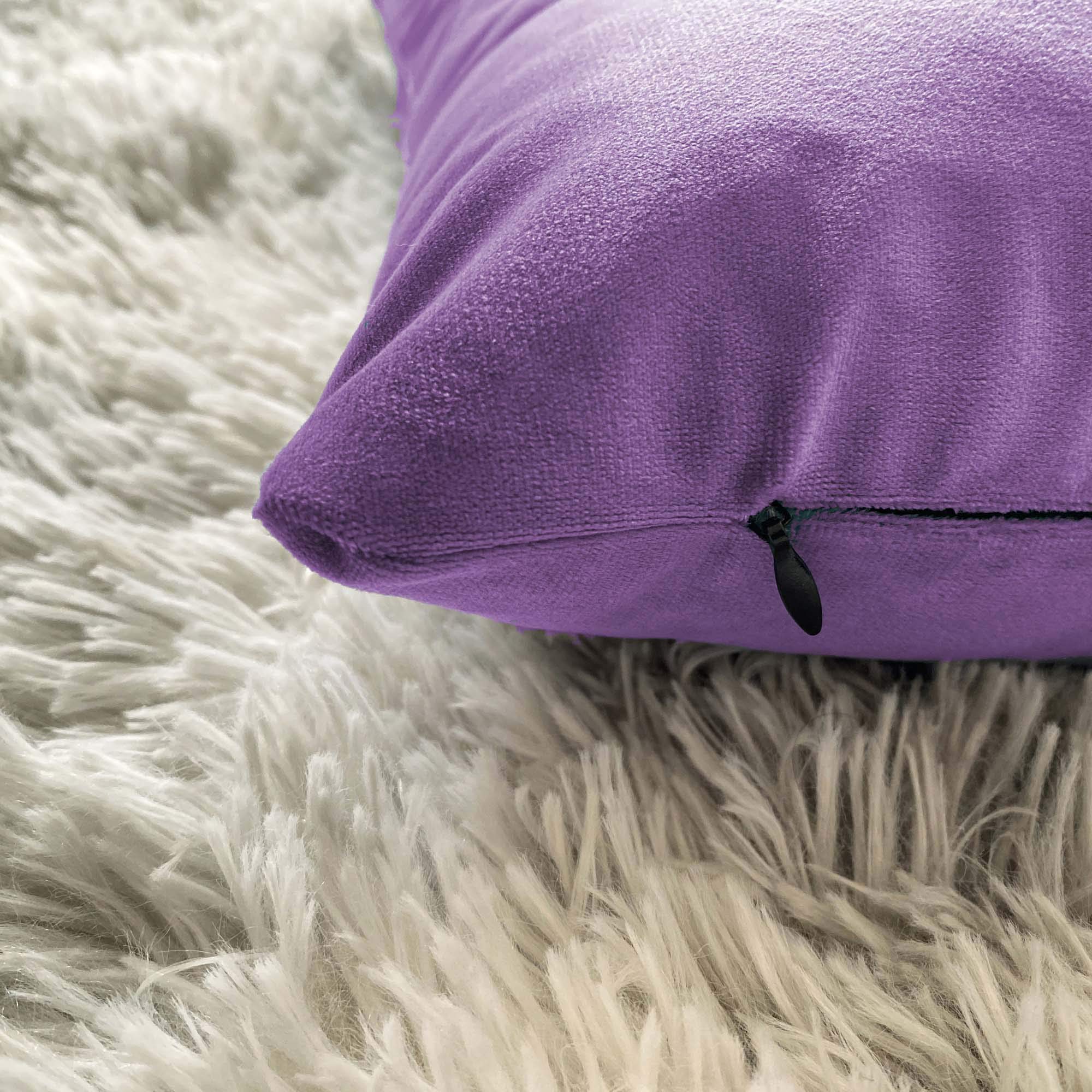 Confezione da 2 Fodere per Cuscini Decorativi in ​​Velluto Federa Morbida per Cuscino Quadrato Solido per Divano di Natale Camera da letto-18 x 18_Viola