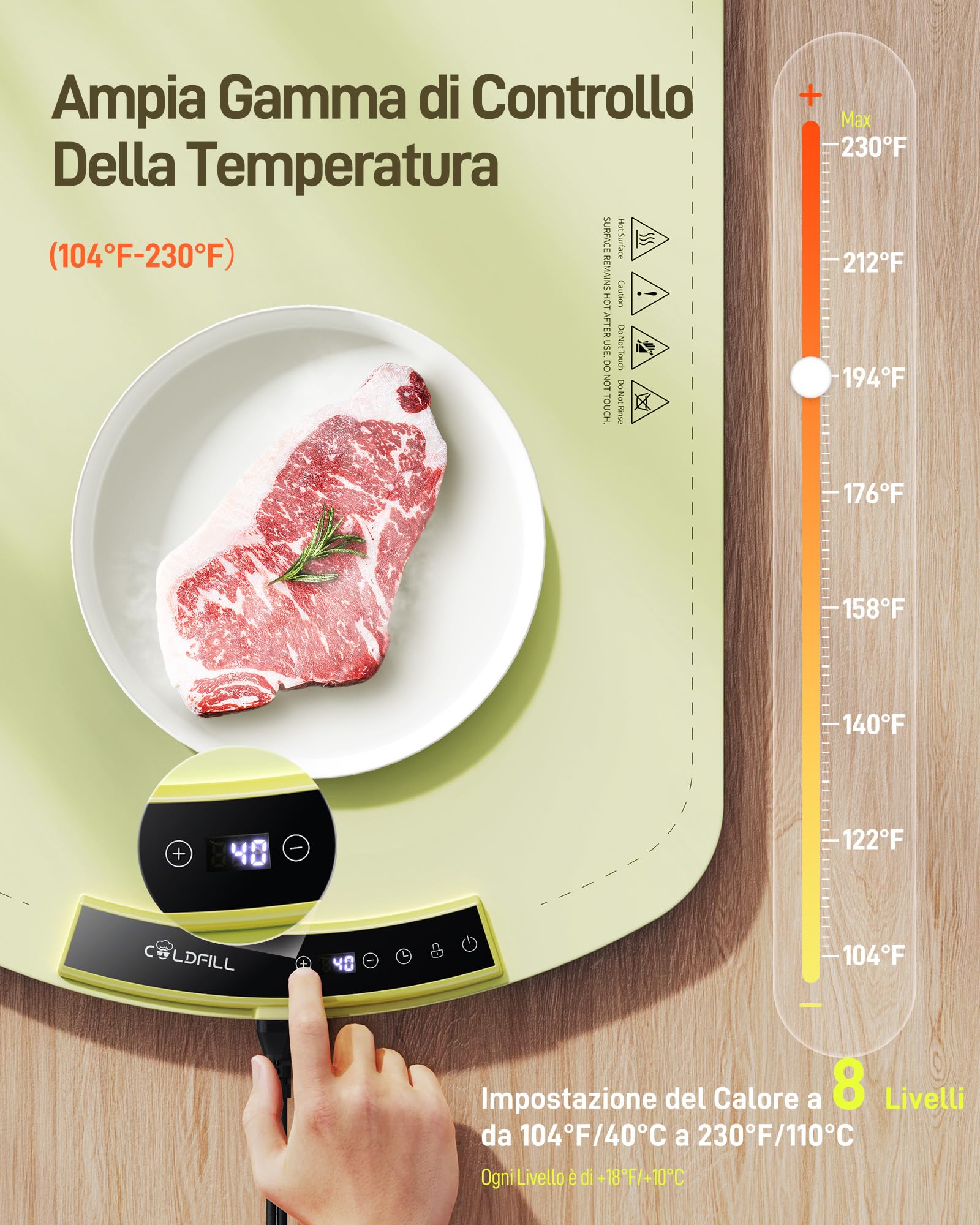Vassoio Riscaldante Elettrico - Mantiene Caldi i Cibi per Buffet e feste, Scaldavivande Elettrico Portatile Regolabile da 40°C a 110°C con Spegnimento Automatico, 60x40x2,5cm