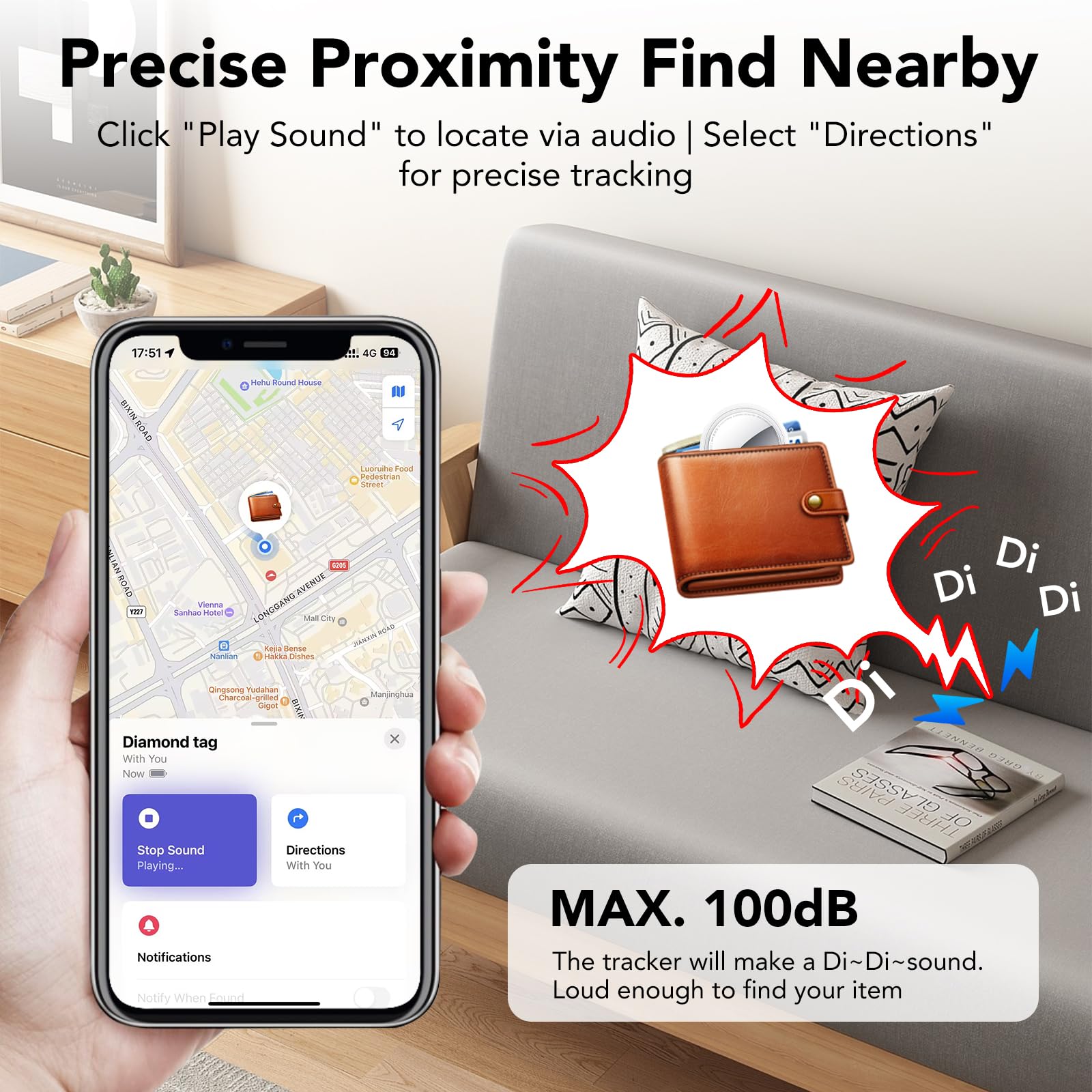 Air Tracker Tag 4 pezzi Bianco, Bluetooth Trova Oggetti Compatibile con Apple Dov'è (solo iOS), Smart Tracker Localizzatore per Bagagli/Borse/Portafogli, Chiavi Tag Tracking, Batteria Sostituibile