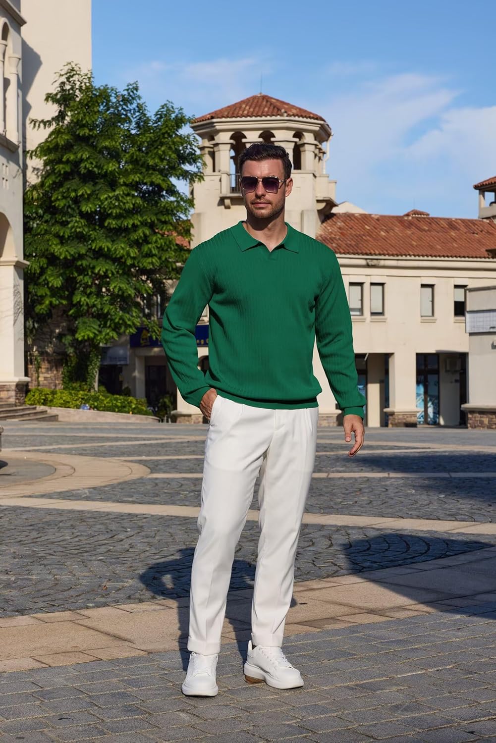 Mens Long Sleeve Knit Polo Shirt Lightweight Ribbed Polos Sweater Fall Winter Thermal Pullover Shirts with Collar - Image 7