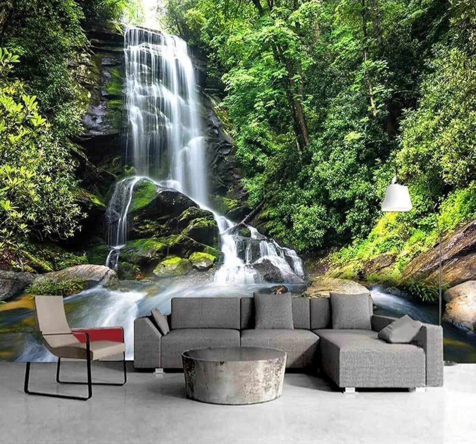 XLMING Fresh Green Forest Waterfall Natural Scenery 3D Wallpaper Luxury Home Dining Decor Paste Sofa Living Room The Wall for Bedroom Mural-430cm×300cm
