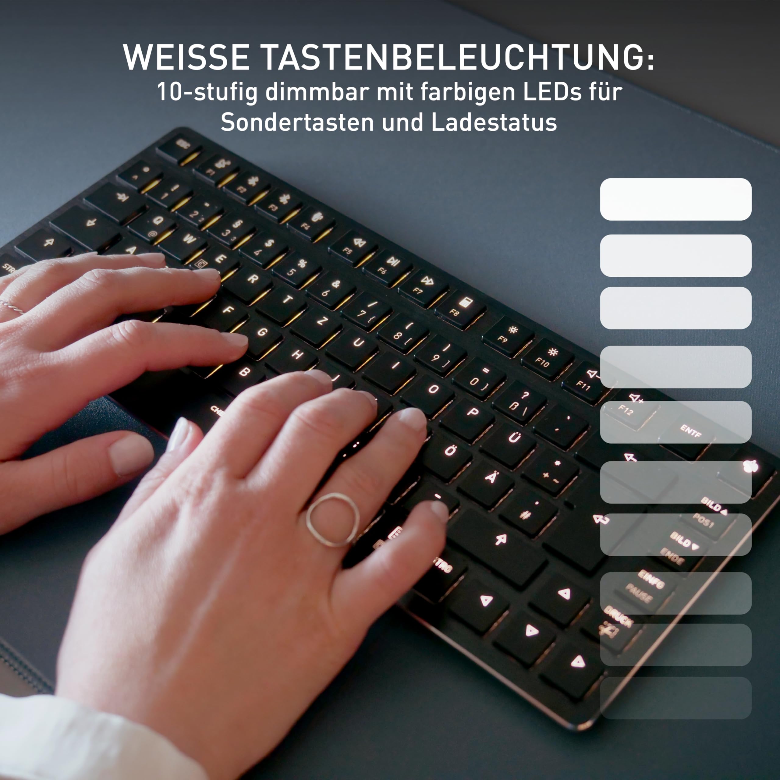 CHERRY KW X ULP 2.0 MINI, Ultra Flache Mechanische Kompakt-Tastatur, US-Layout (QWERTY), Für Windows & Mac, Multi-Device-Funktion Für Bis Zu 4 Geräte, Schwarz