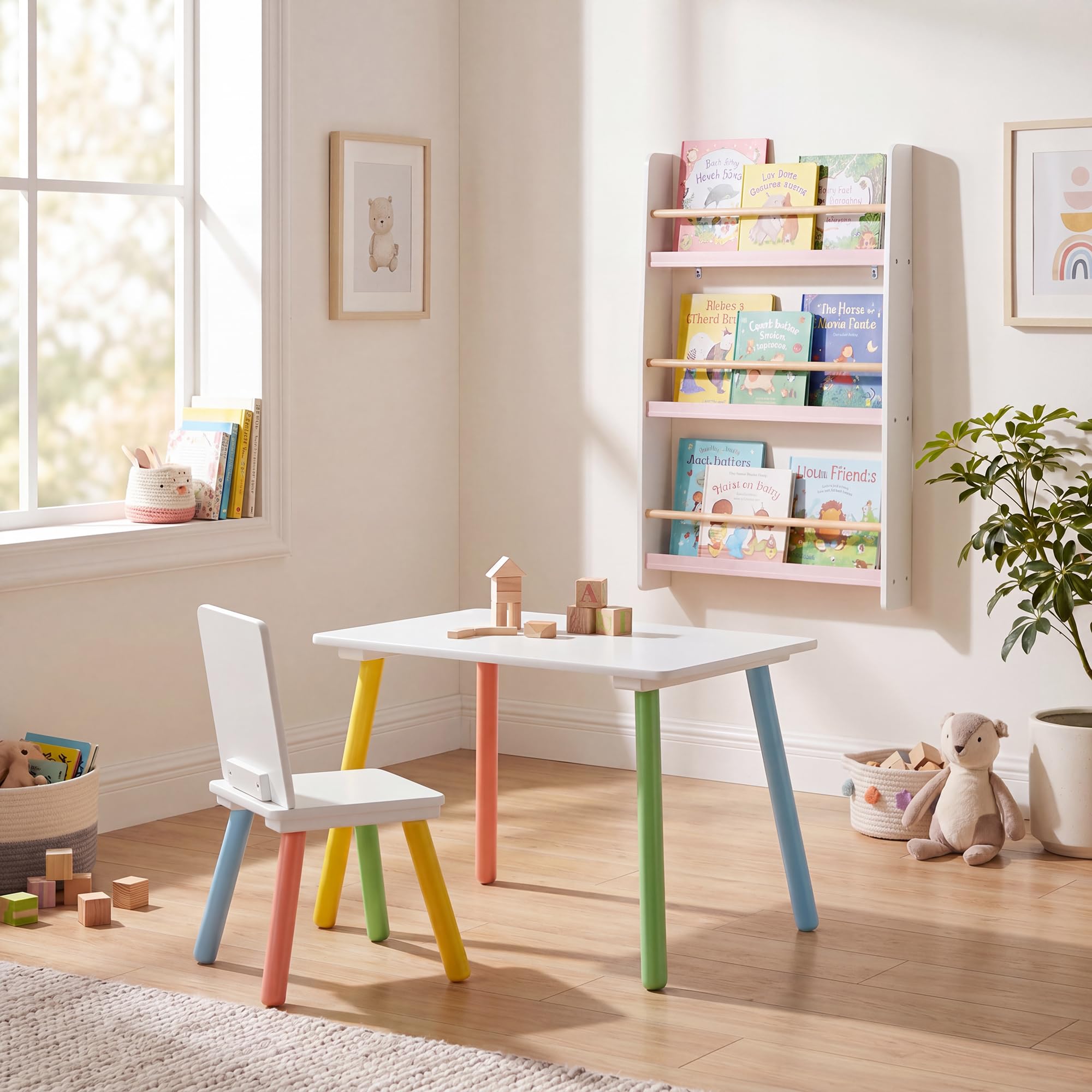 Liberty House Toys - Rainbow Table and Chair with Bookshelf Set - Pink
